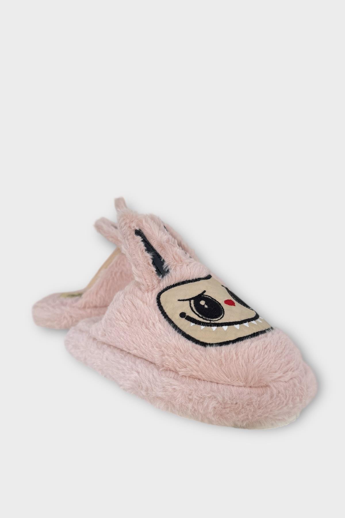 Sevimli Tavşan Figürlü Sıcak Tutan Kışlık Kadın Ev Terliği PUDRA - Görsel 6