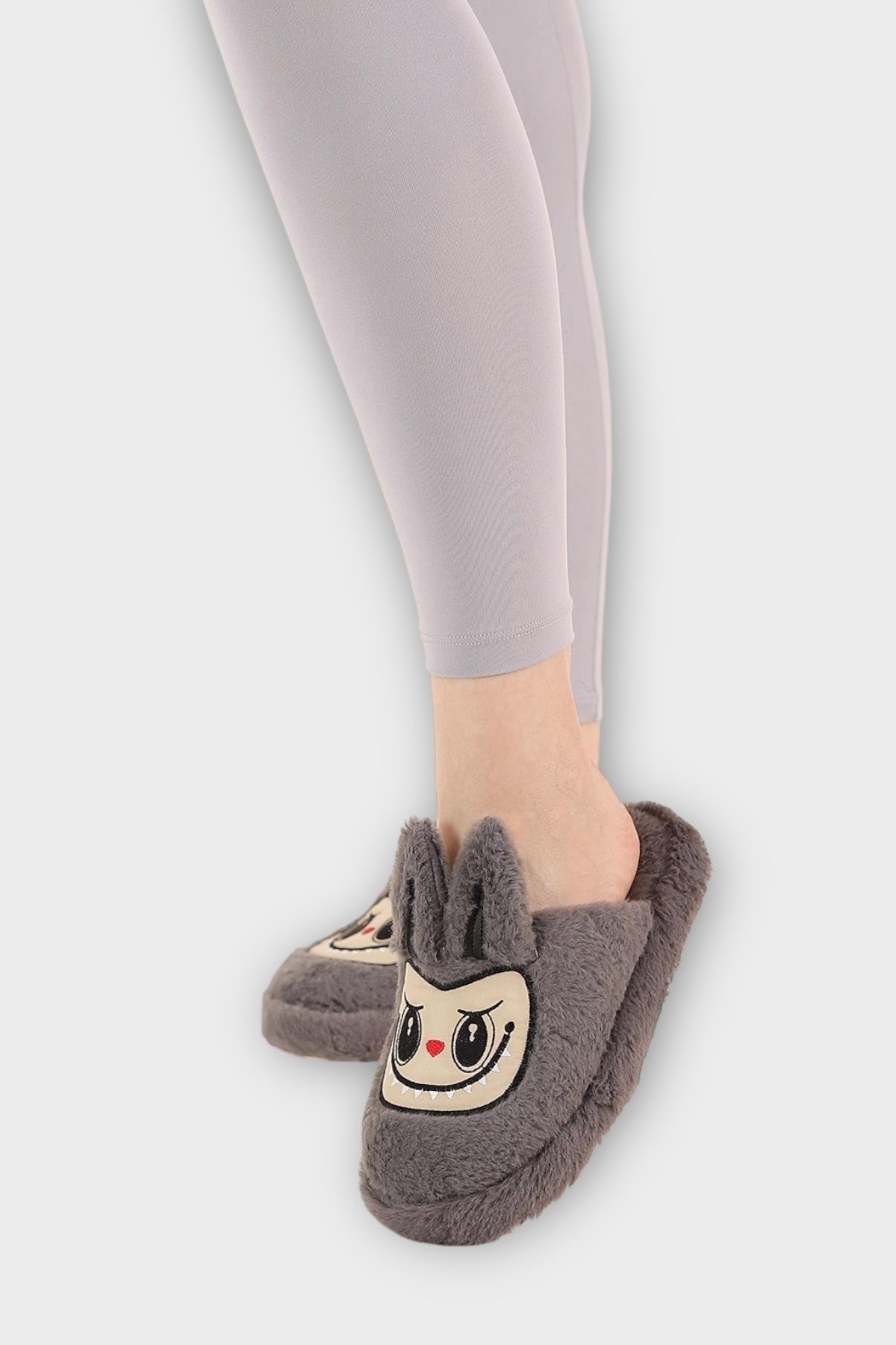 Sevimli Tavşan Figürlü Sıcak Tutan Kışlık Kadın Ev Terliği FÜME - Görsel 2