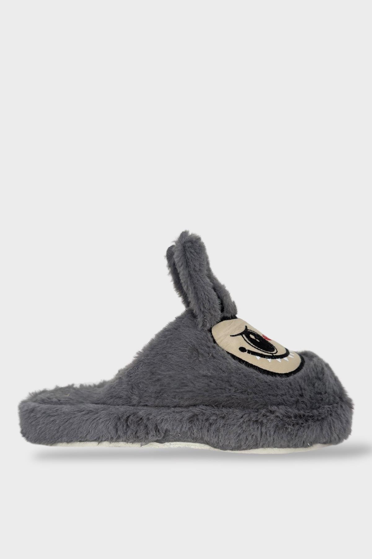 Sevimli Tavşan Figürlü Sıcak Tutan Kışlık Kadın Ev Terliği FÜME - Görsel 5