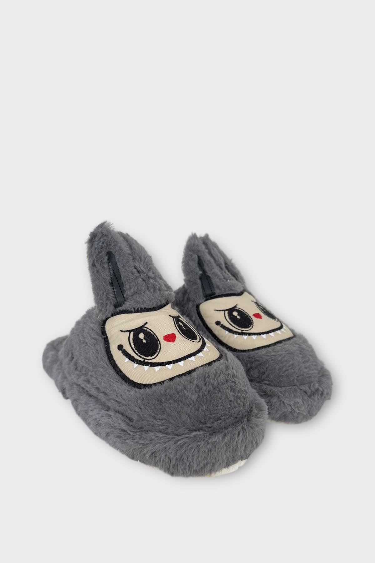 Sevimli Tavşan Figürlü Sıcak Tutan Kışlık Kadın Ev Terliği FÜME - Görsel 6