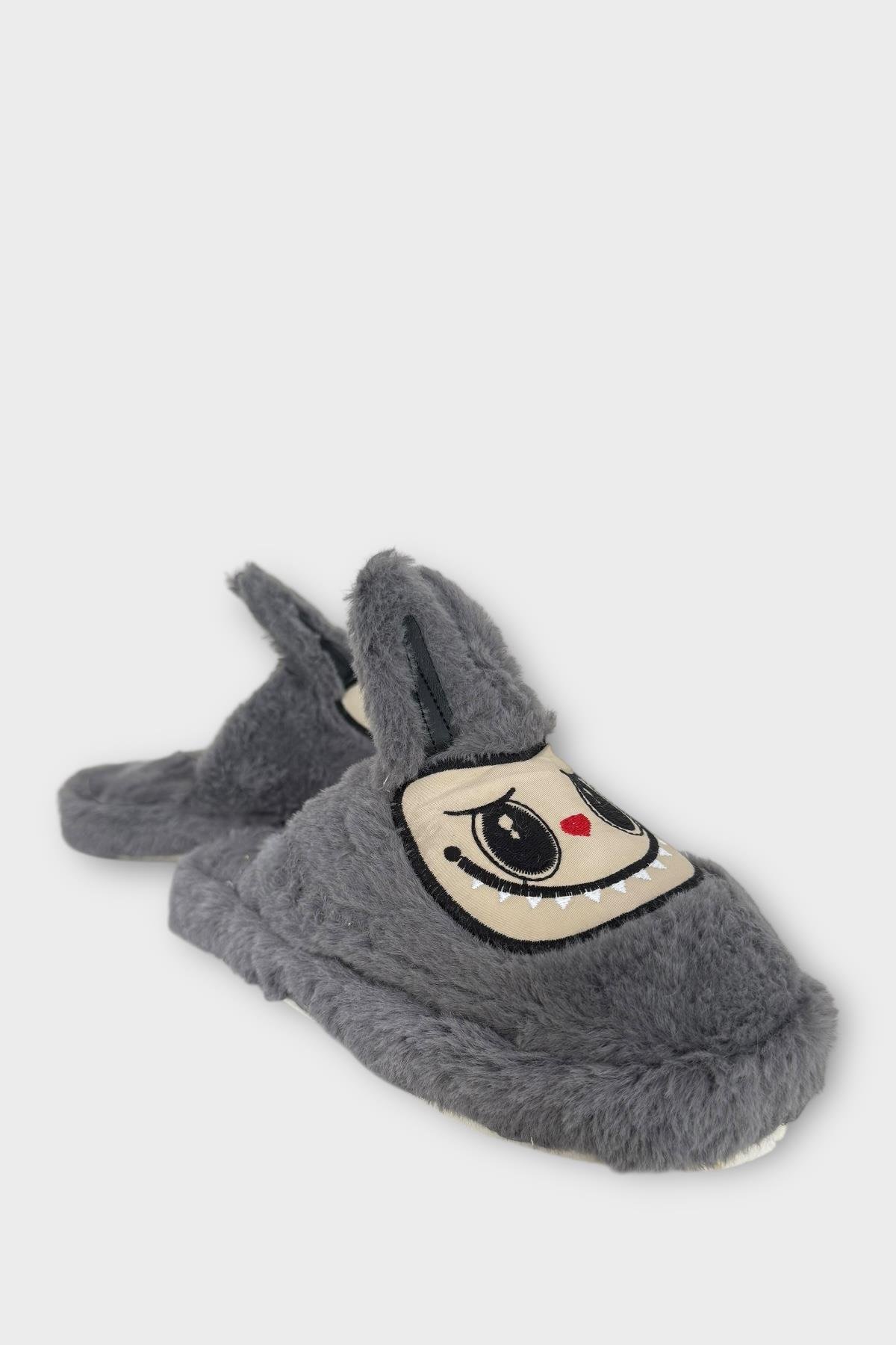 Sevimli Tavşan Figürlü Sıcak Tutan Kışlık Kadın Ev Terliği FÜME - Görsel 7