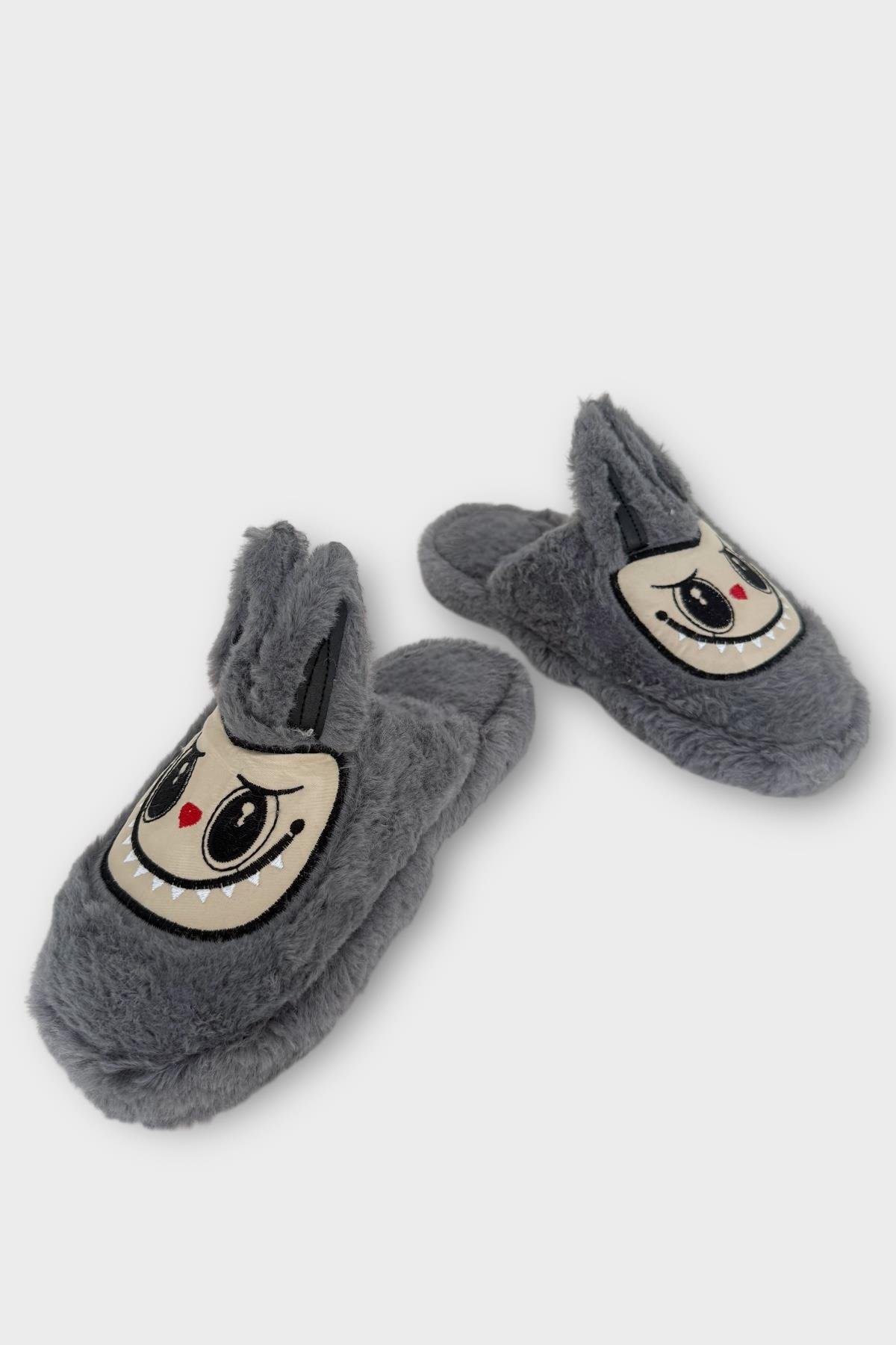 Sevimli Tavşan Figürlü Sıcak Tutan Kışlık Kadın Ev Terliği FÜME - Görsel 8