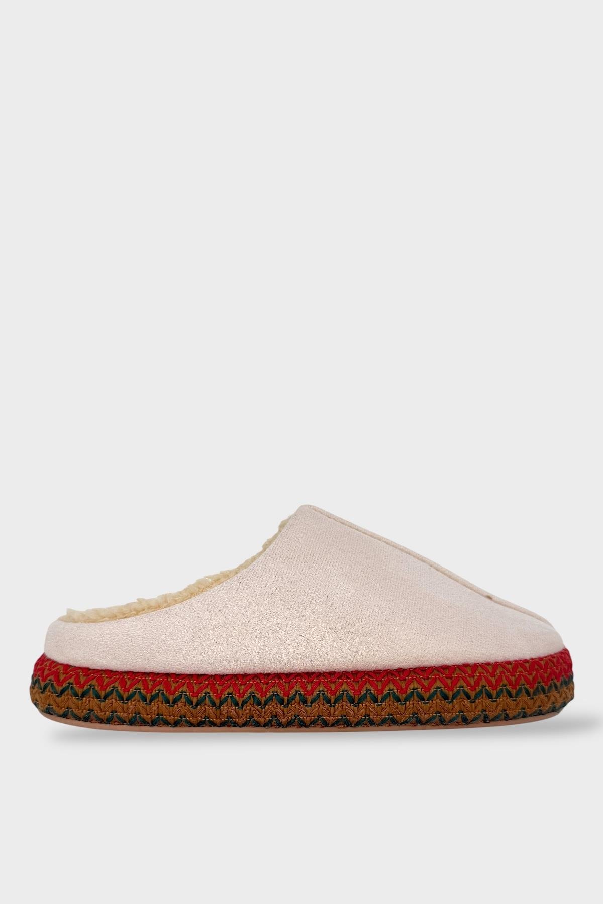 Nakışlı İçi Tüylü Yüksek Tabanlı Çeyiz Bohça Kadın Ev Terliği BEJ - Görsel 6