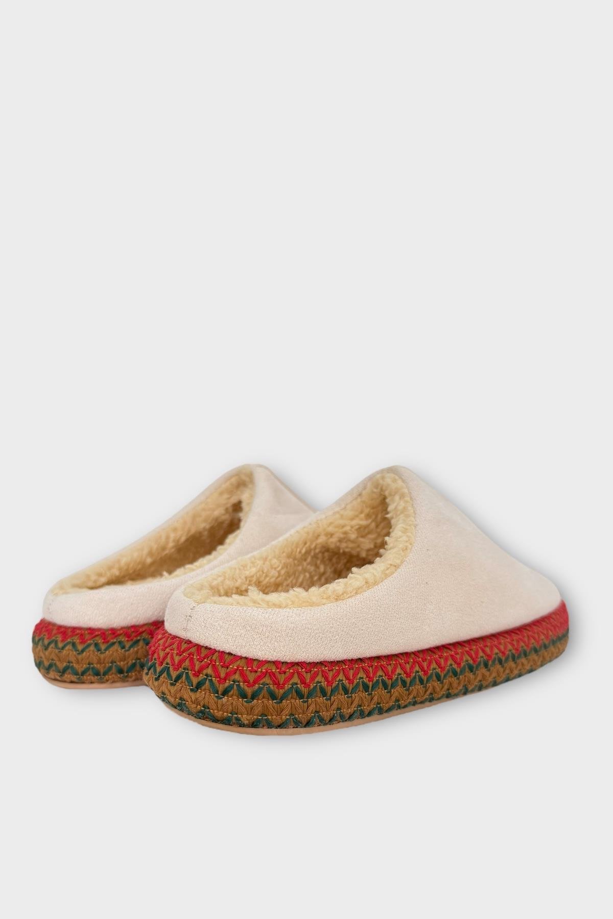 Nakışlı İçi Tüylü Yüksek Tabanlı Çeyiz Bohça Kadın Ev Terliği BEJ - Görsel 9