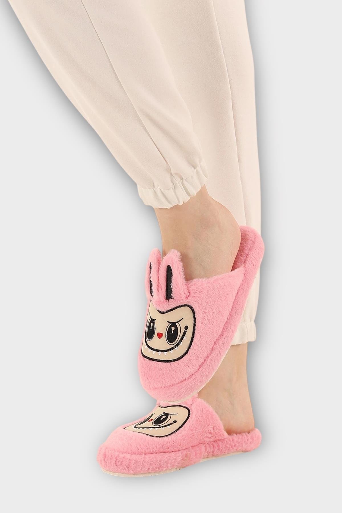 Sevimli Tavşan Figürlü Sıcak Tutan Kışlık Kadın Ev Terliği PEMBE - Görsel 4