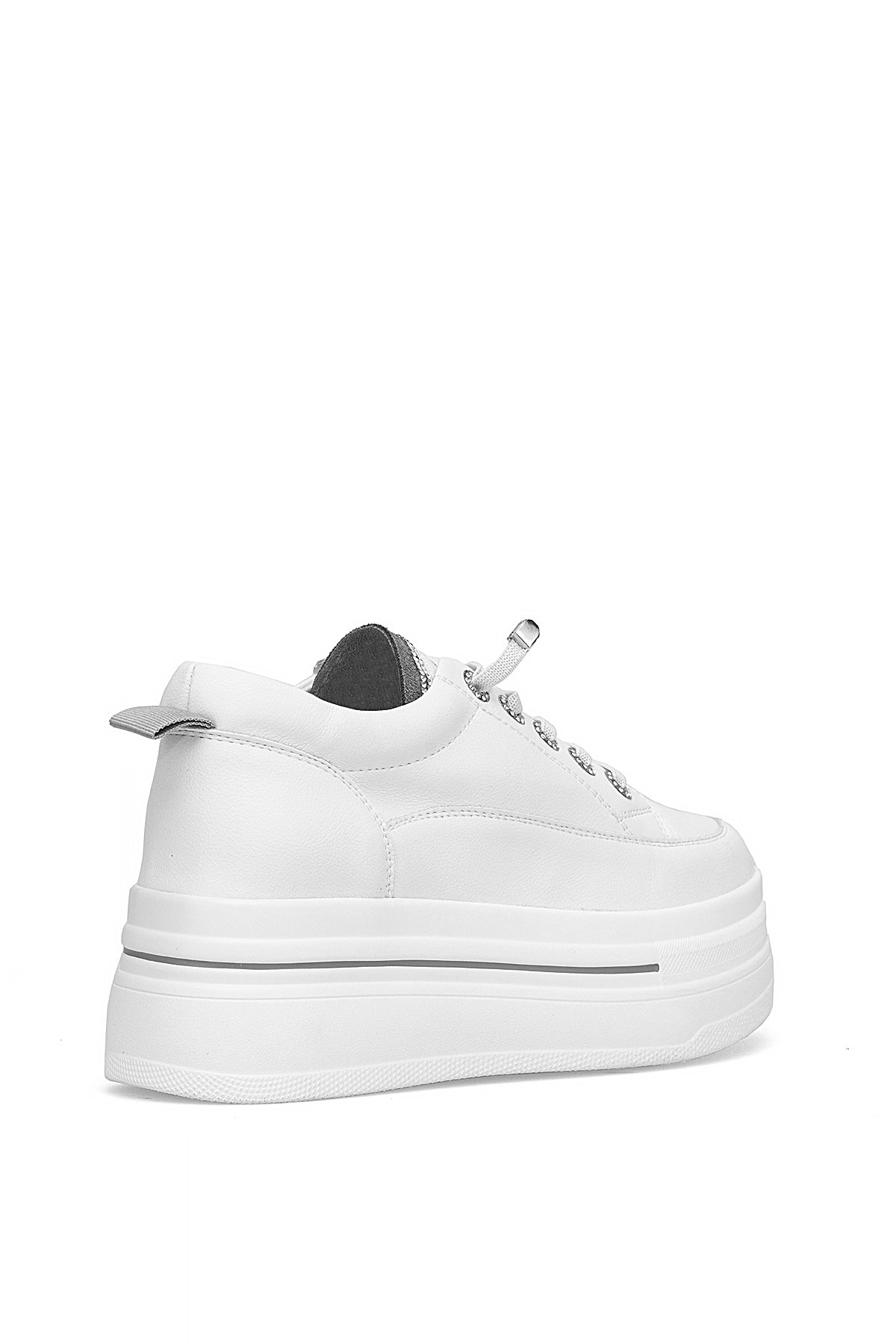25K313 Kadın Hakiki Deri Klasik Sneaker Beyaz - Gri - Görsel 5