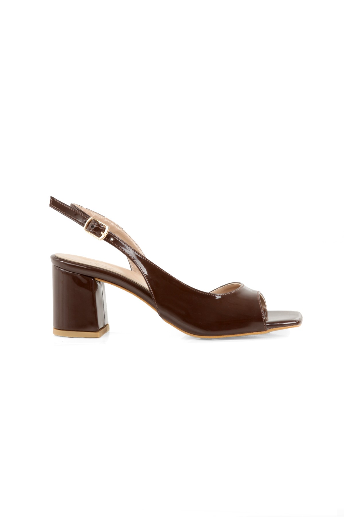 Nino Kahve Rengi Rugan Kalın Topuklu Sandalet Küt Burunlu Ayakkabı - Görsel 5