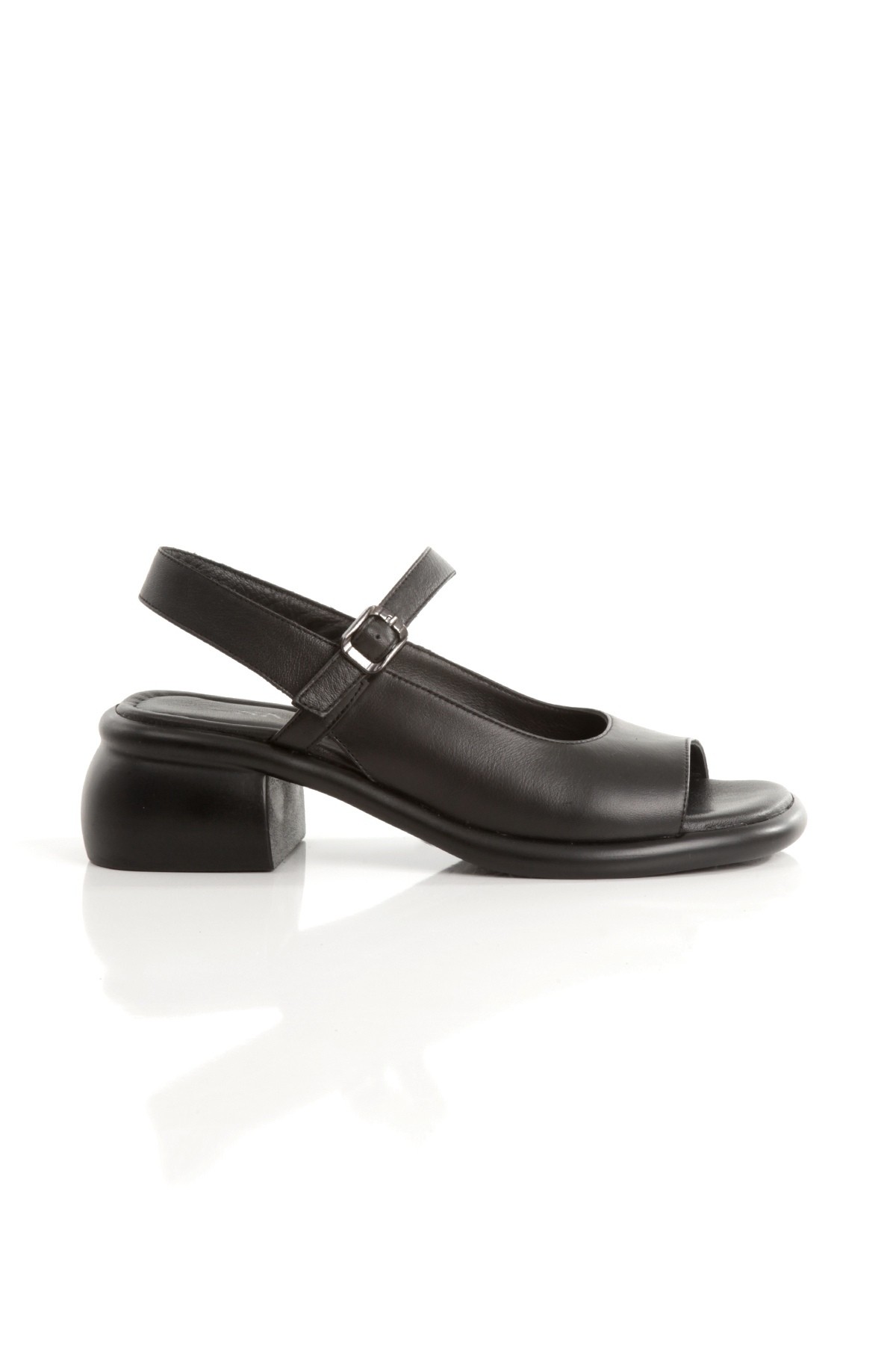 Benus Siyah Hakiki Deri Mary Jane Bantlı Sandalet Kalın Topuklu Kadın Ayakkabı - Görsel 5