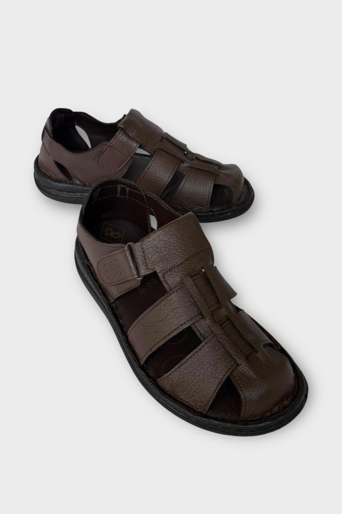 Erkek İçi Dışı Hakiki Deri Ortopetik Yazlık Esnek ve Çok Hafif Günlük Ayakkabı Sandalet KAHVERENGİ - Görsel 3