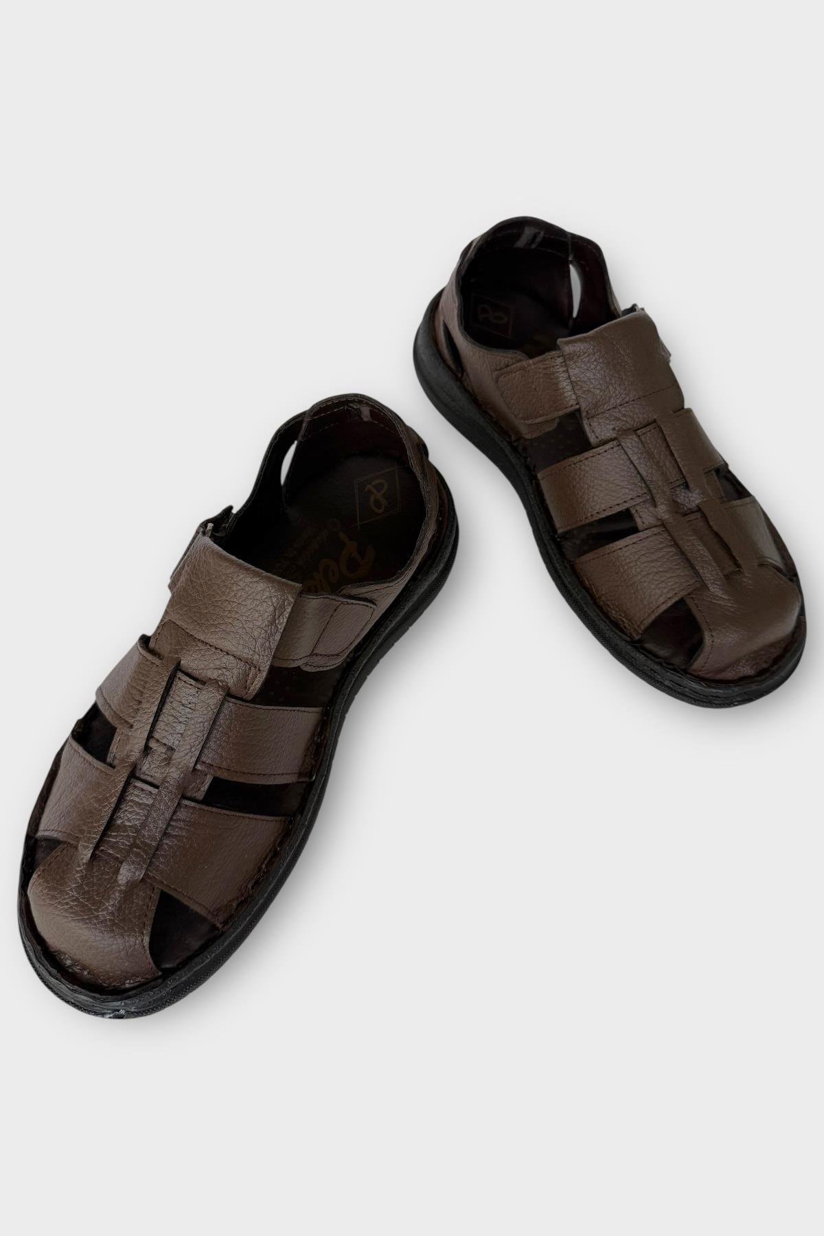 Erkek İçi Dışı Hakiki Deri Ortopetik Yazlık Esnek ve Çok Hafif Günlük Ayakkabı Sandalet KAHVERENGİ - Görsel 4