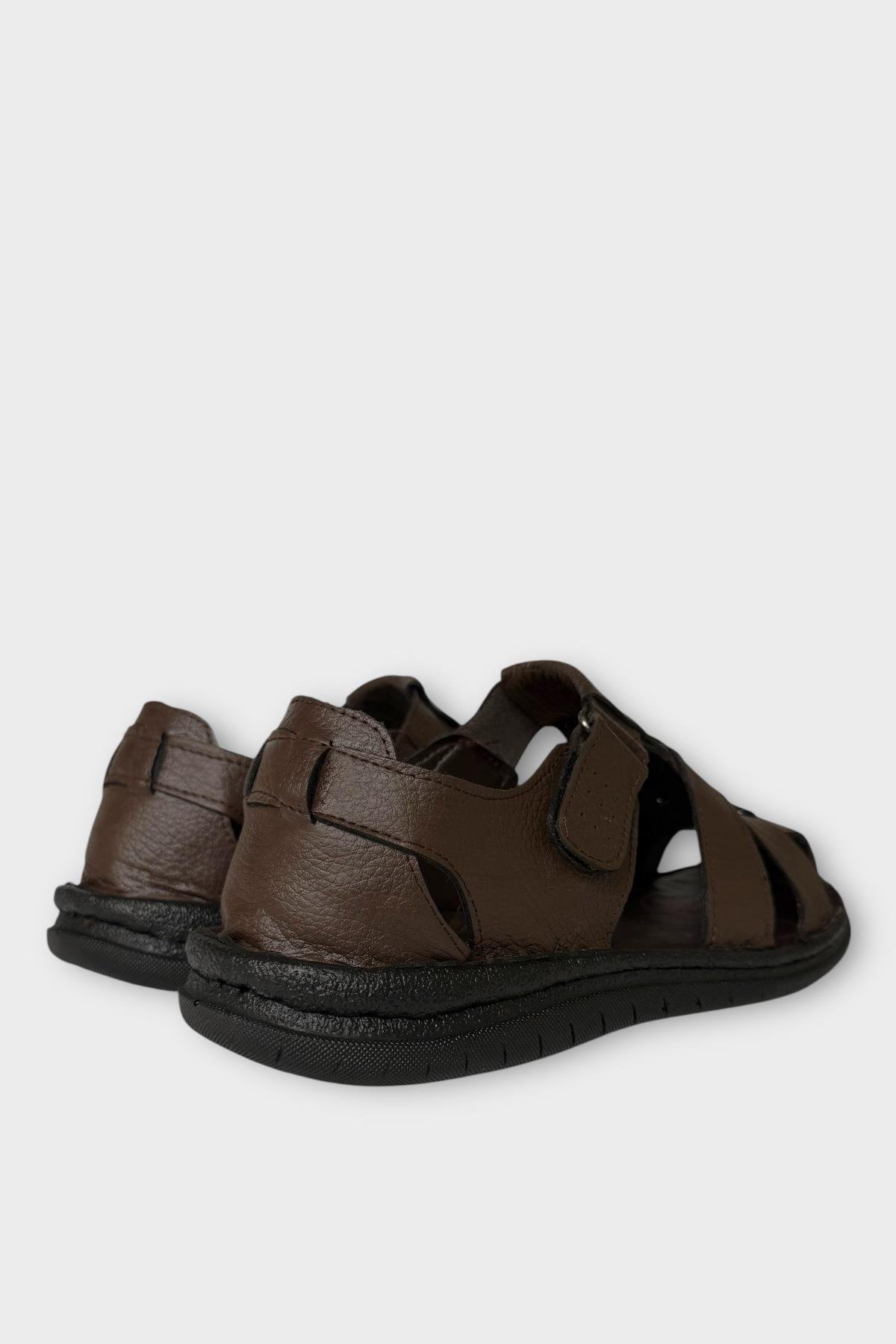 Erkek İçi Dışı Hakiki Deri Ortopetik Yazlık Esnek ve Çok Hafif Günlük Ayakkabı Sandalet KAHVERENGİ - Görsel 5