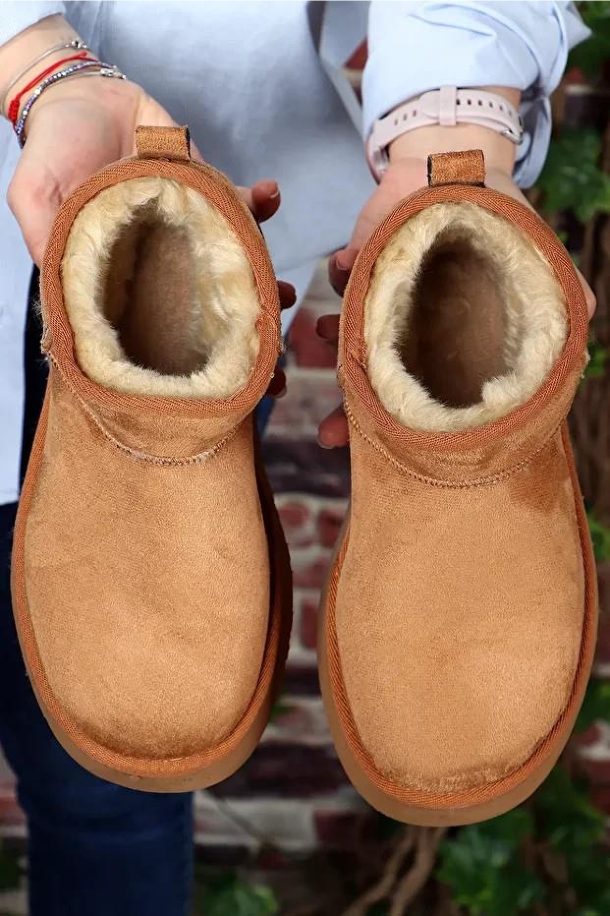 52709 Süet İçi Kürklü Kalın Taban Mini Boy Bilekte Kısa Kadın Bot - Görsel 7