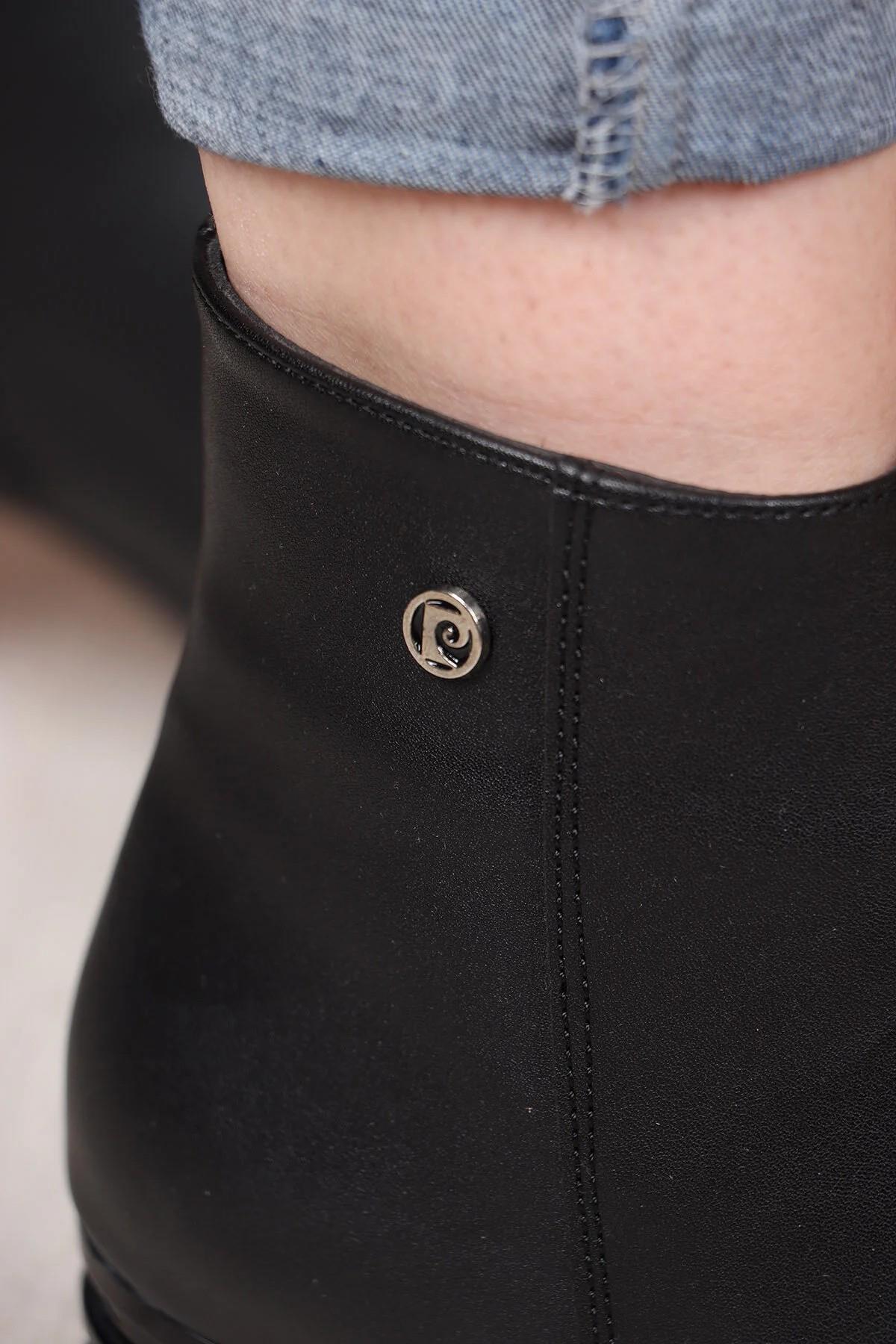 55158 Siyah Cilt Fermuarlı Sıcak Astar Kalın Topuklu Kadın Bot - Görsel 8