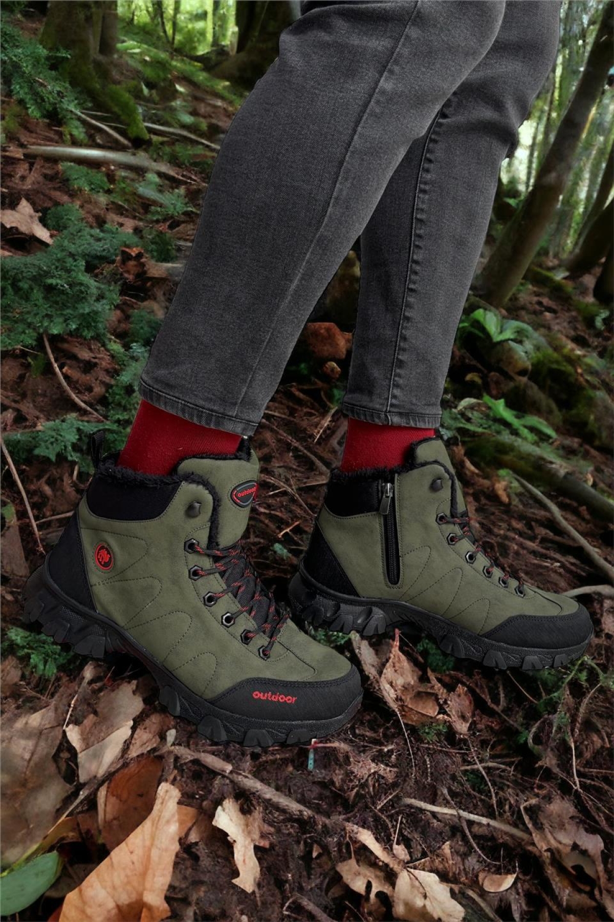 Soğuk Geçirmez Unisex Uzun Outdoor Trekking Bot Ayakkabı HAKİ - Görsel 3