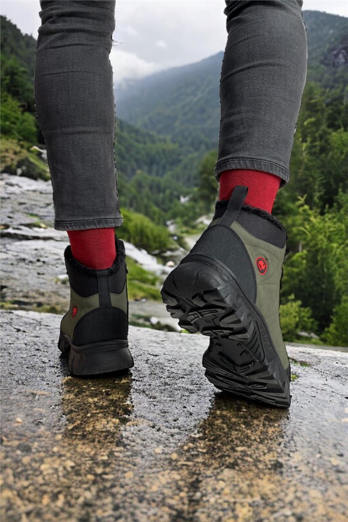 Soğuk Geçirmez Unisex Uzun Outdoor Trekking Bot Ayakkabı HAKİ - Görsel 11