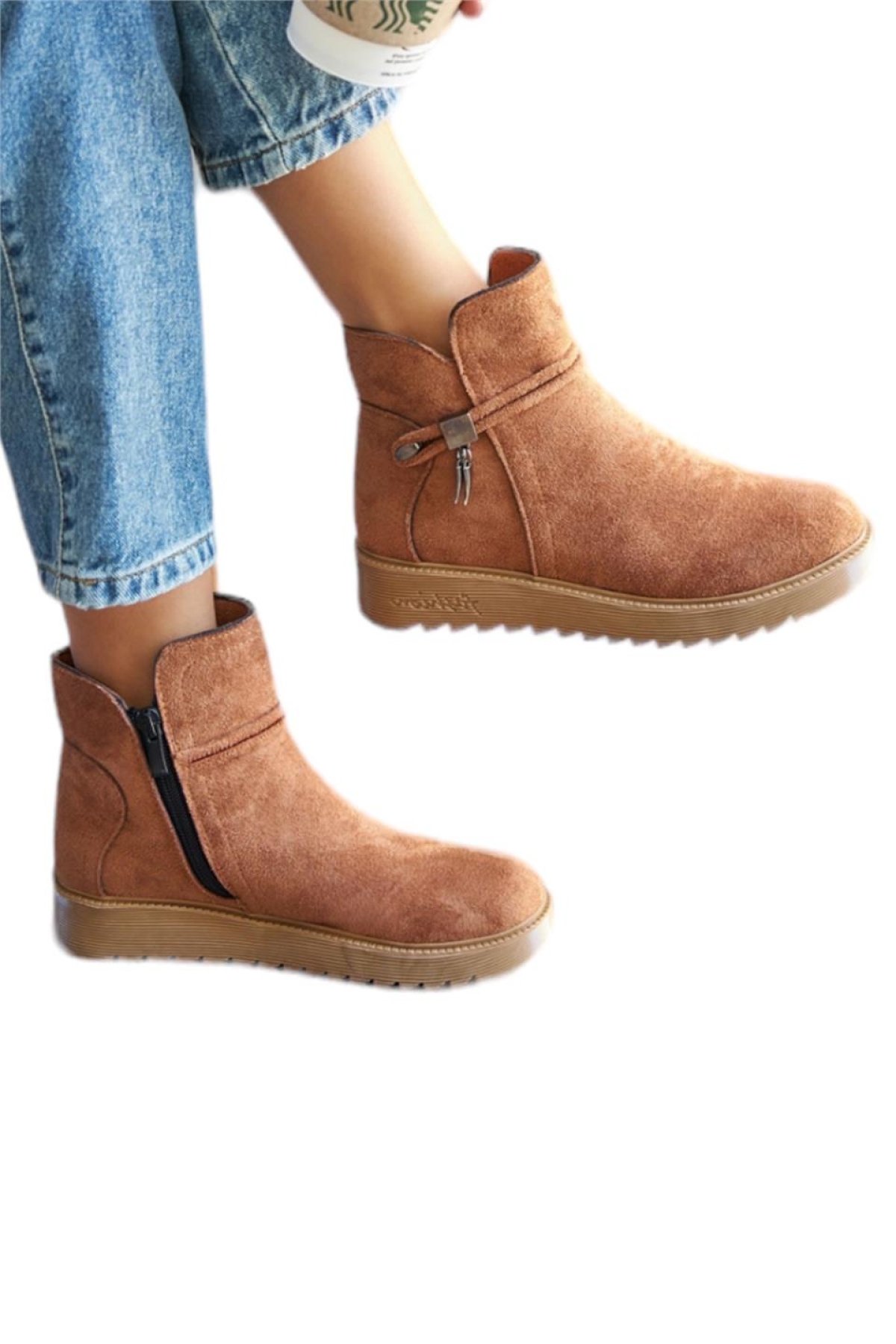 Süet Fermuarlı Kadın Bot & Bootie TABA - Görsel 3