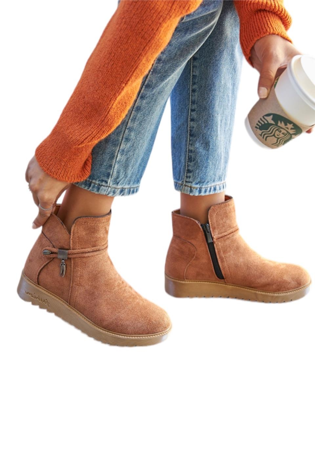 Süet Fermuarlı Kadın Bot & Bootie TABA - Görsel 5