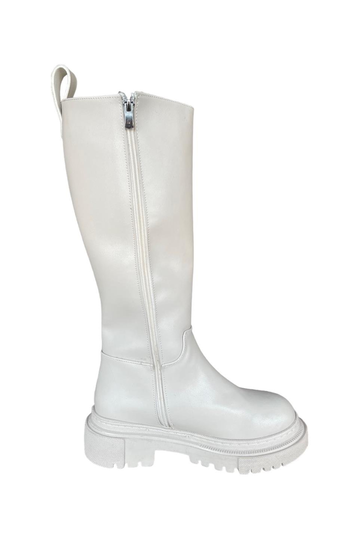 Fermuarlı Kalın Taban Dizaltı Kadın Çizme BEJ - Görsel 5