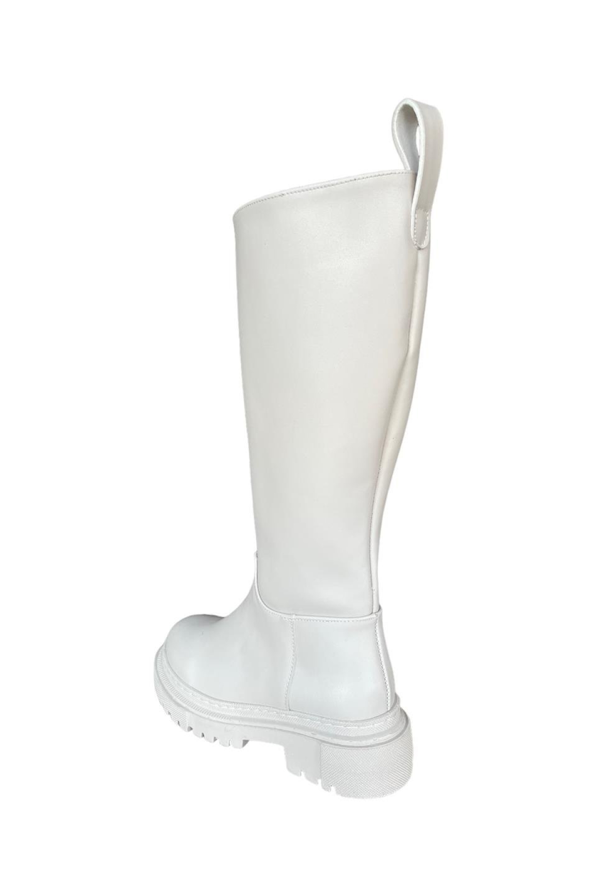 Fermuarlı Kalın Taban Dizaltı Kadın Çizme BEJ - Görsel 6