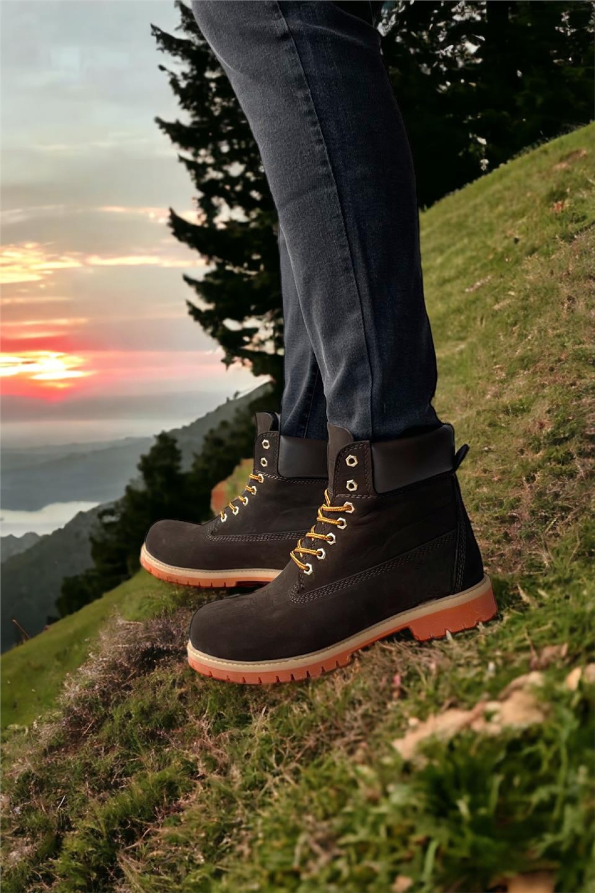 Hakiki Deri Nubuk Erkek Bot KAHVERENGİ - Görsel 5