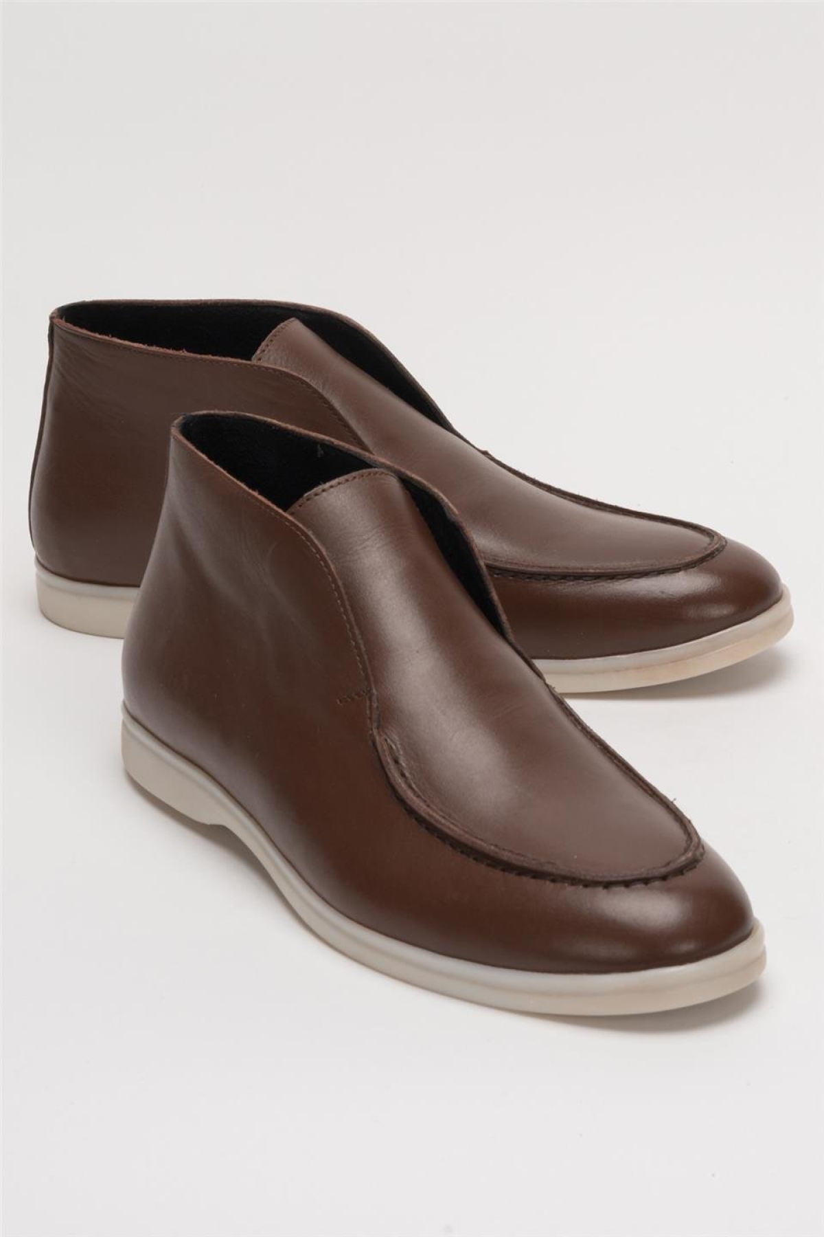 Hakiki Deri Kısa Klasik Erkek Bot KAHVERENGİ - Görsel 3