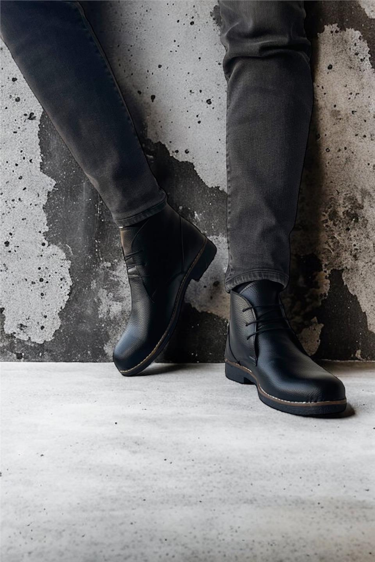 Klasik Bağcıklı Bilekte Erkek Bot SİYAH - Görsel 10