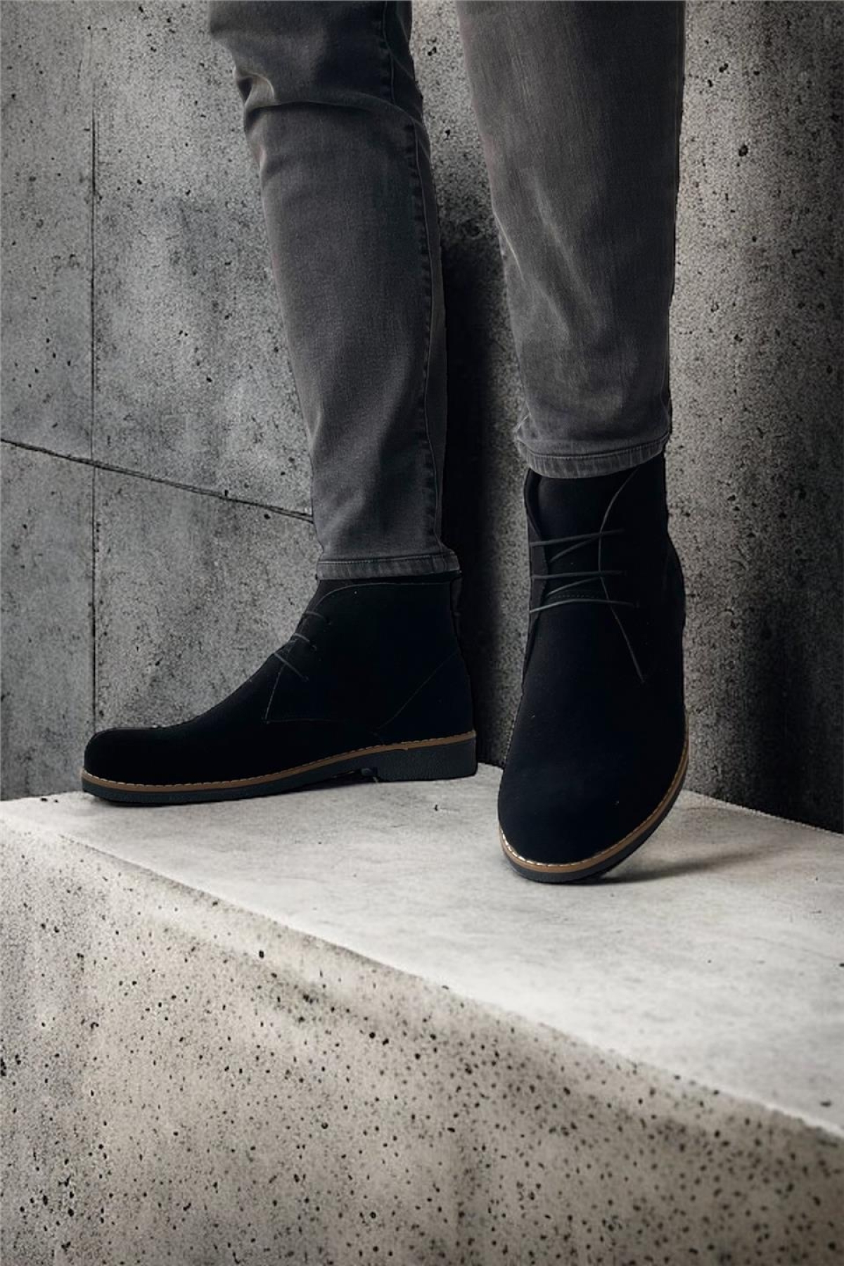 Klasik Bağcıklı Bilekte Erkek Bot SİYAH - SİYAH - Görsel 11