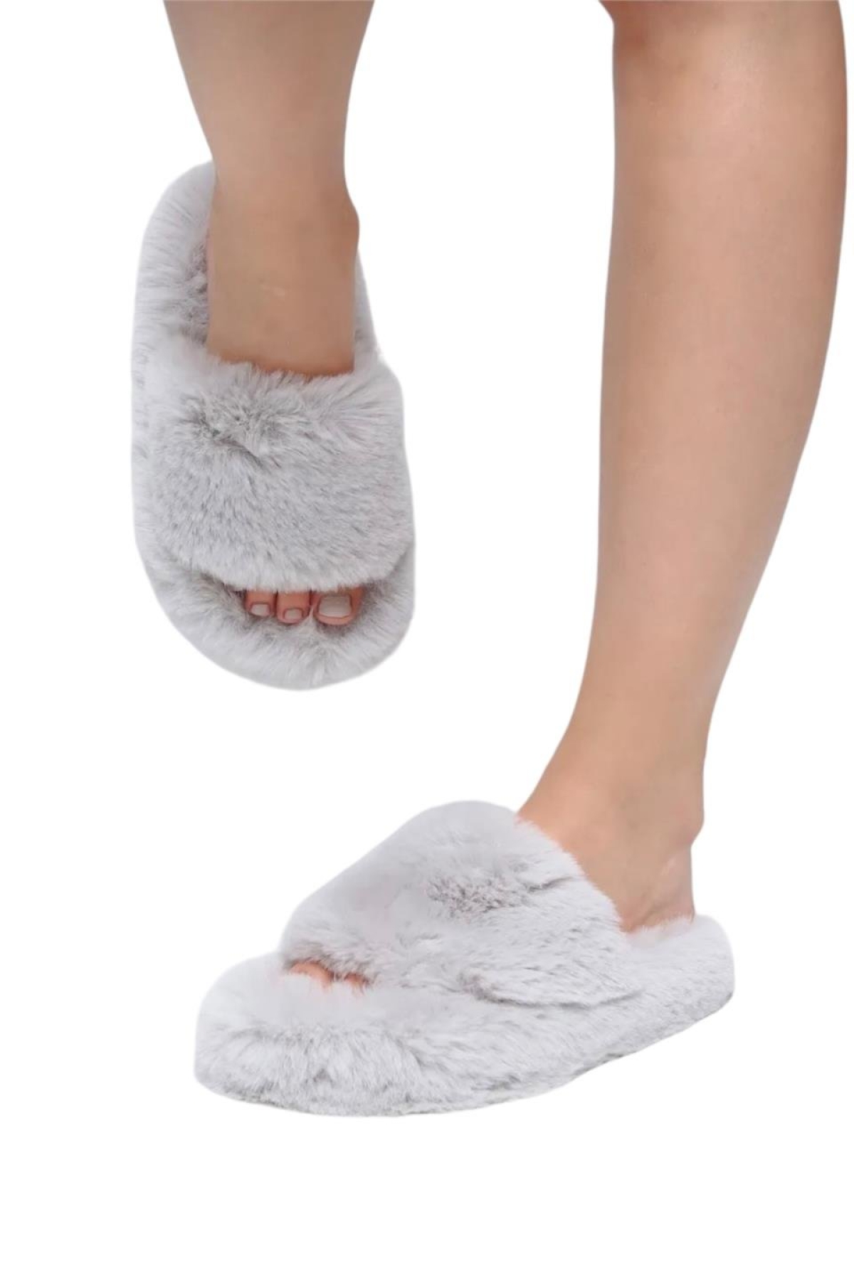 Ekstra Yumuşak Tüylü Kadın Terlik GRİ - Görsel 4