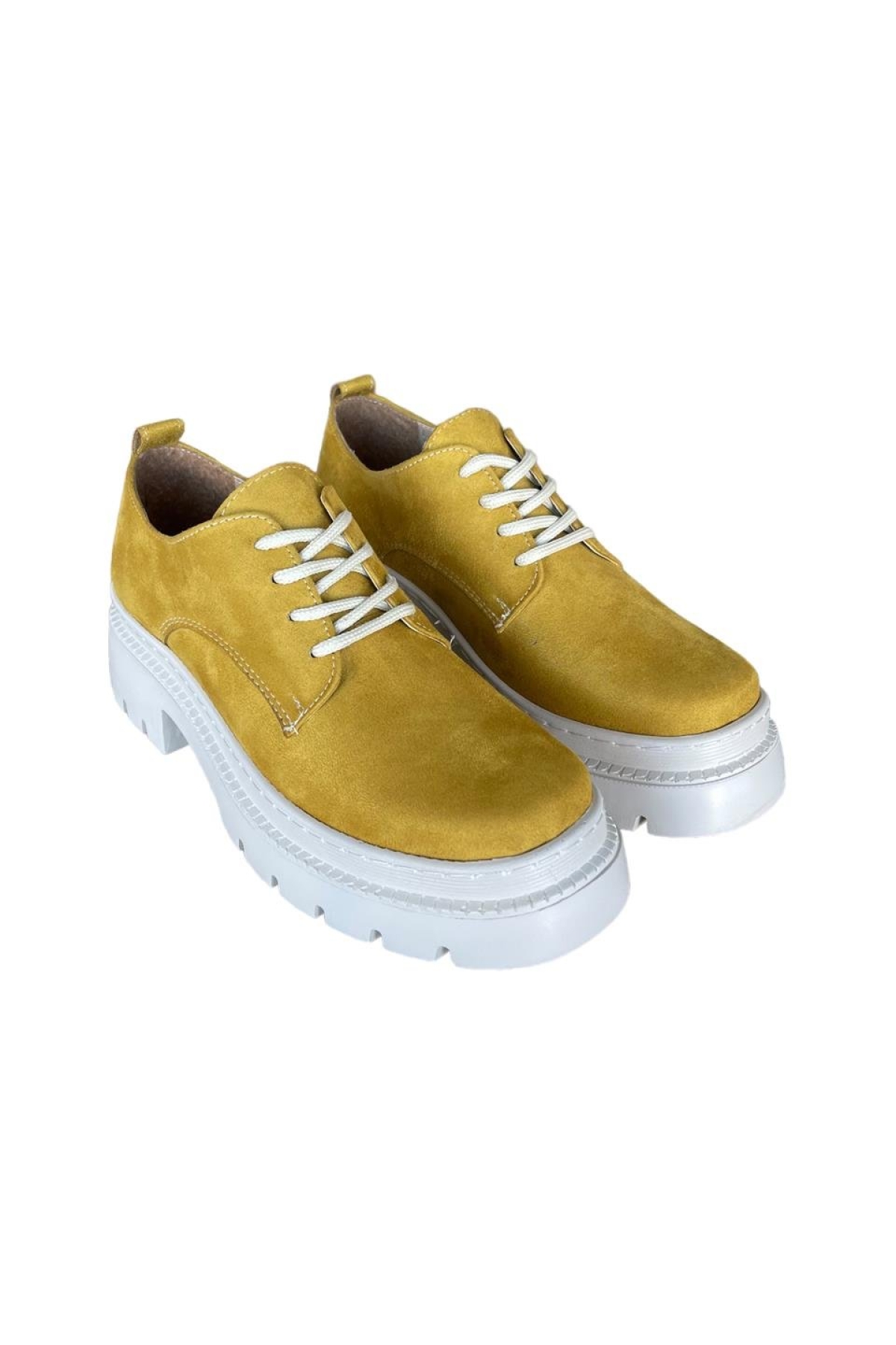 Bağcıklı Yüksek Taban Kadın Oxford Ayakkabı SARI - Görsel 3