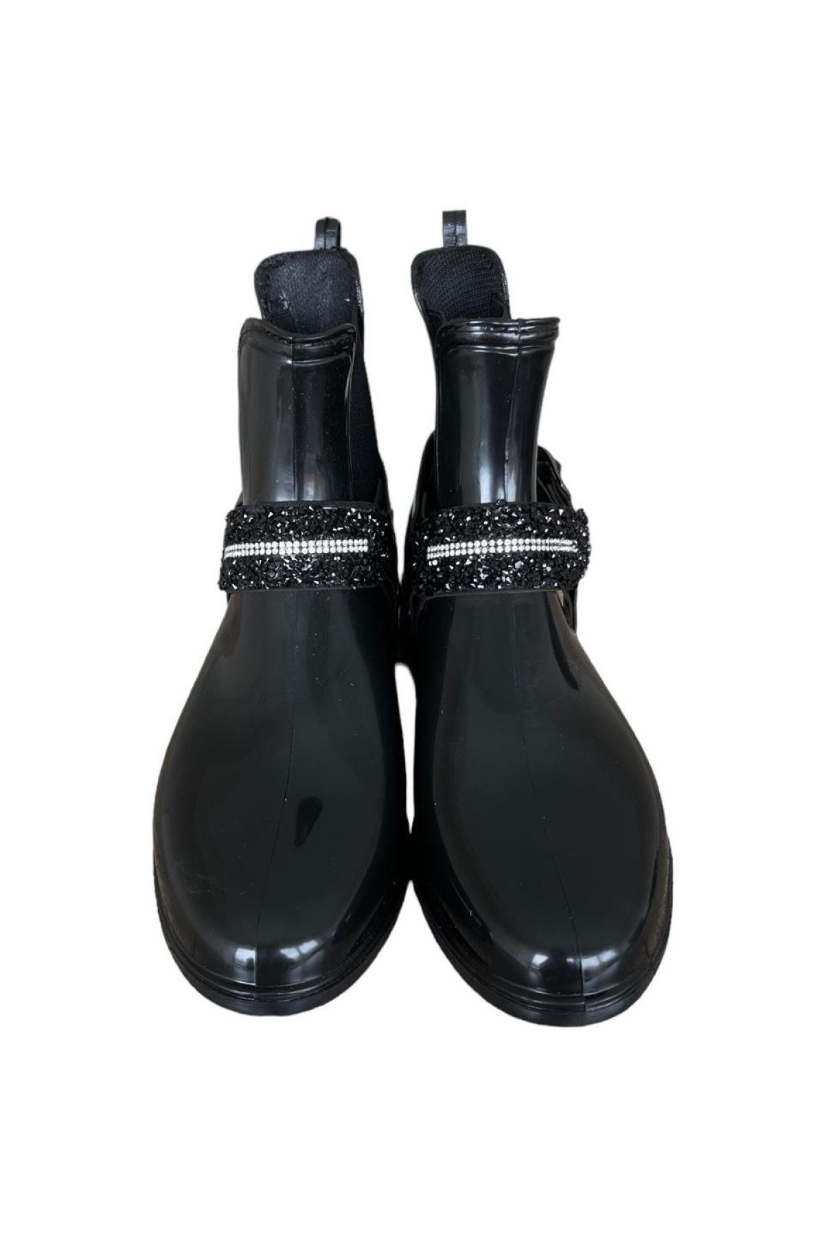 Kemerli Tokalı Kadın Yağmur Botu SİYAH - GÜMÜŞ - Görsel 4