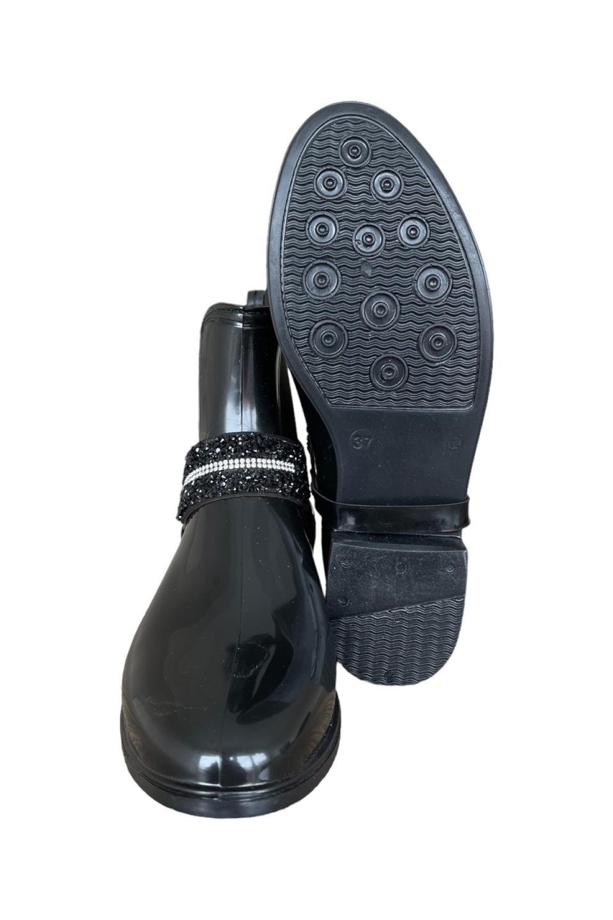 Kemerli Tokalı Kadın Yağmur Botu SİYAH - GÜMÜŞ - Görsel 6