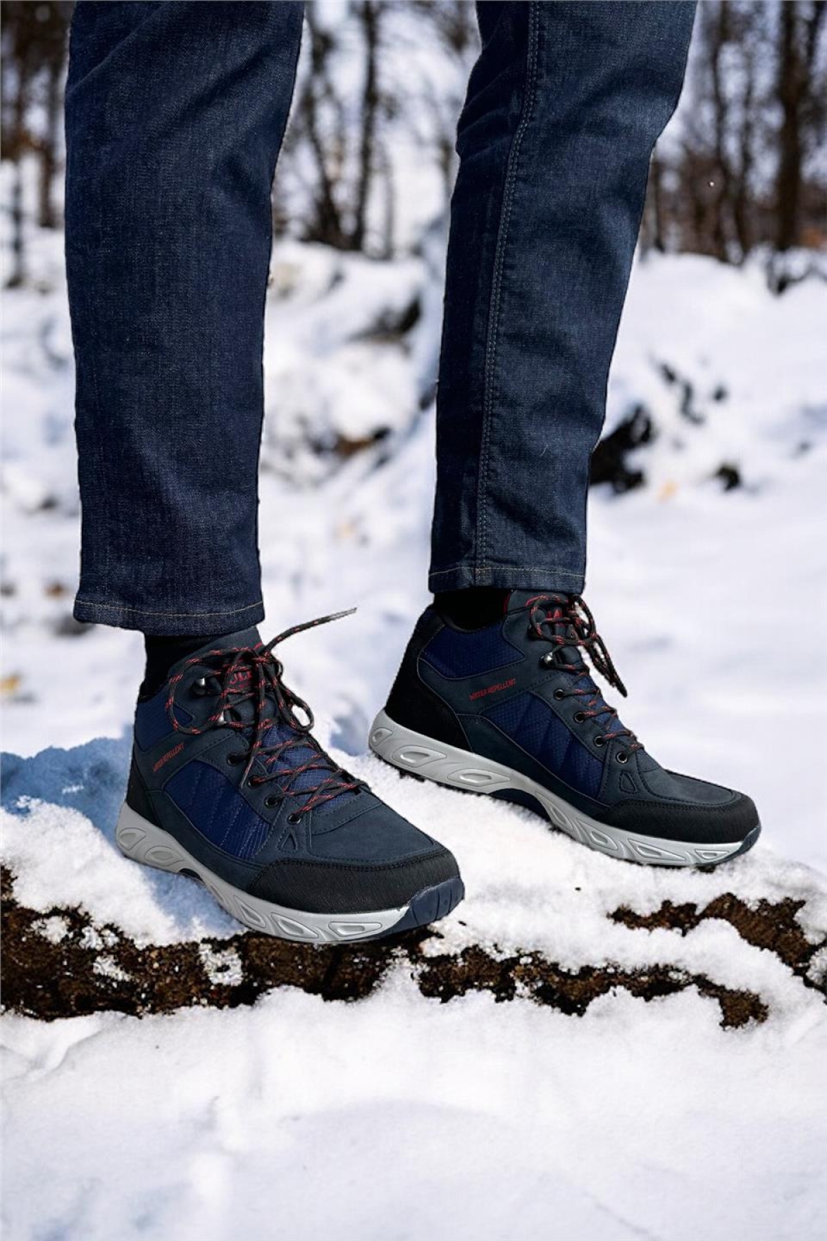 Outdoor Bot Ayakkabı Kışlık Dayanıklı Sağlam Taban Bağcıklı LACİVERT - Görsel 9