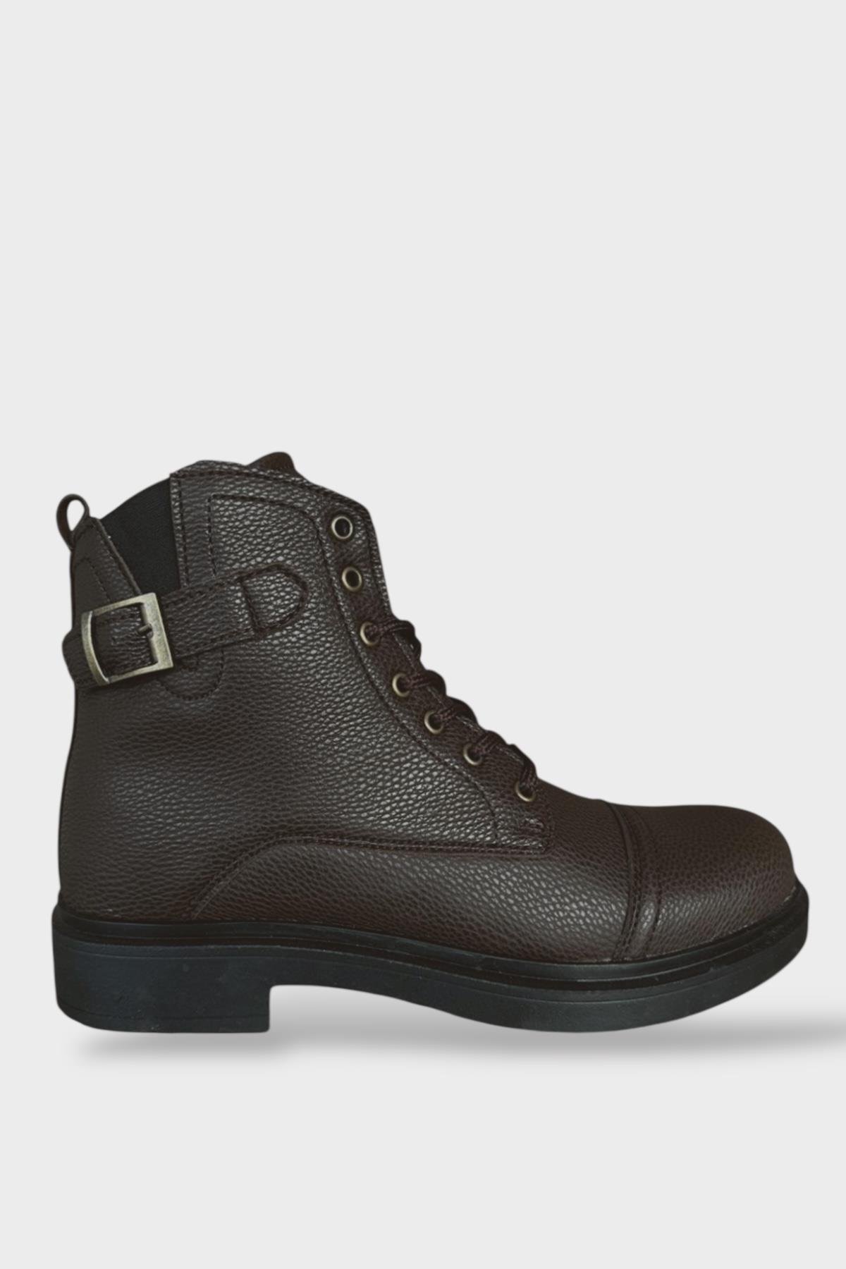 Erkek Fermuarlı Bağcıklı Tokalı Bot KAHVERENGİ - Görsel 2