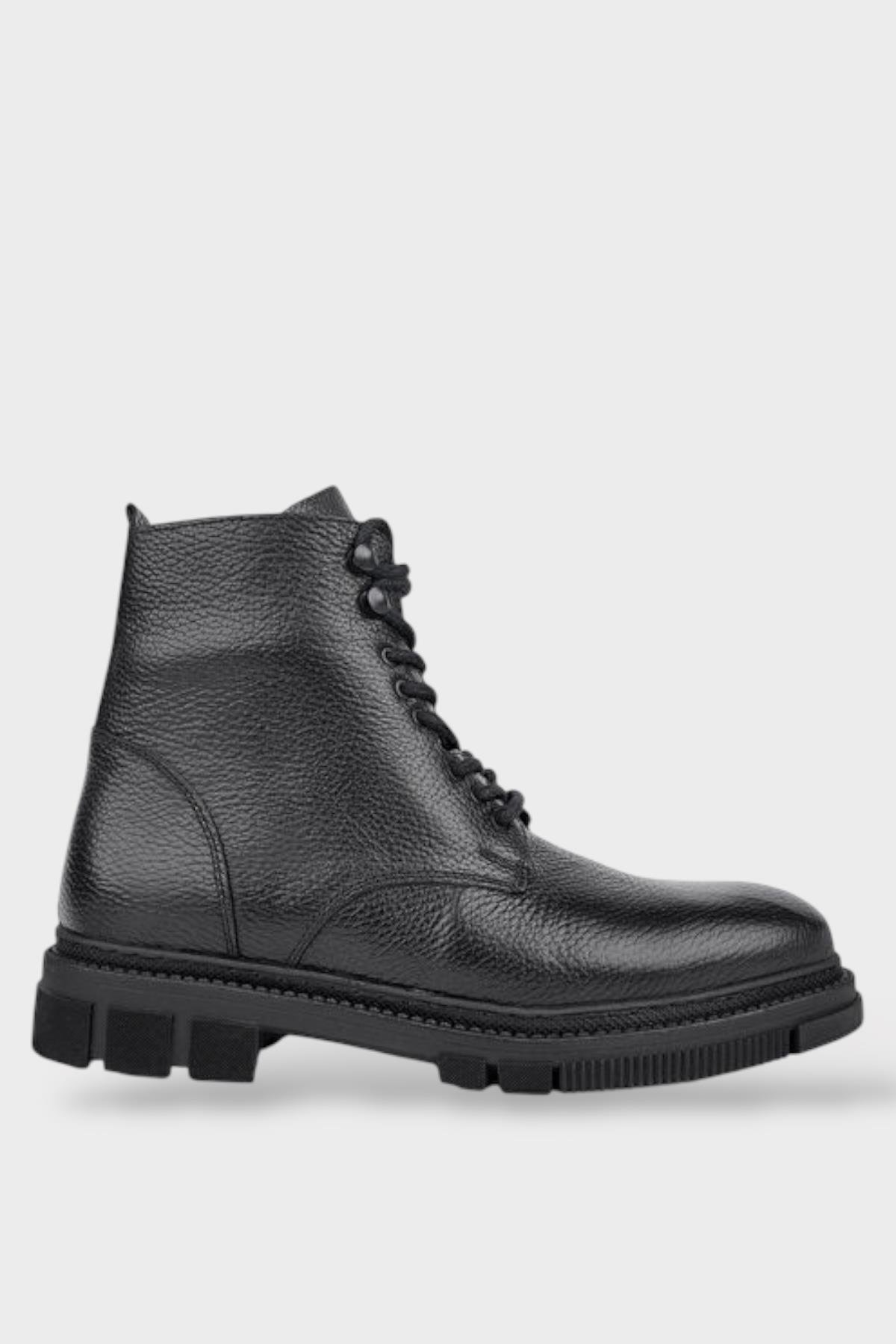 Hakiki Deri İçi Kürklü Fermuarlı Erkek Bot SİYAH - Görsel 2