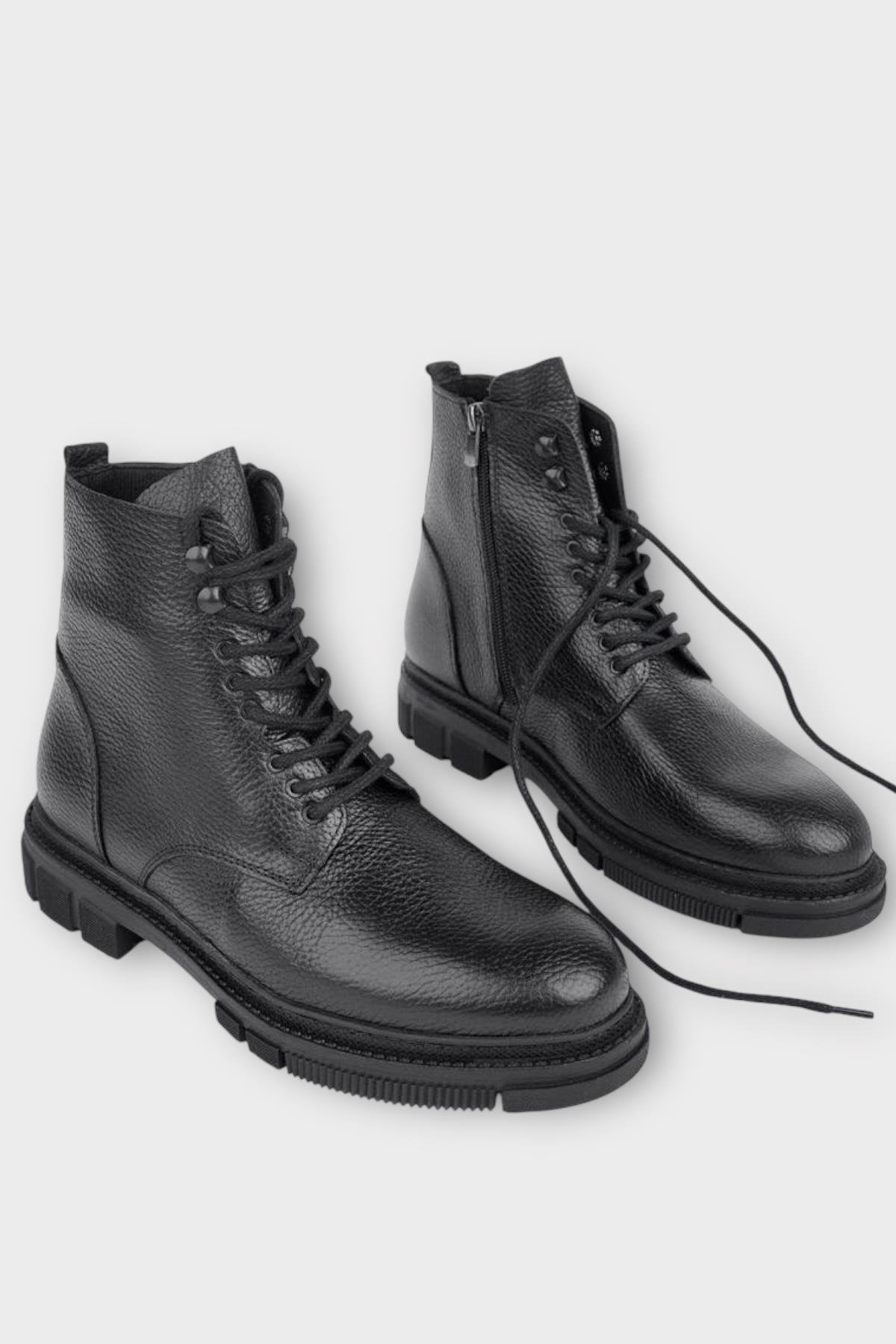 Hakiki Deri İçi Kürklü Fermuarlı Erkek Bot SİYAH - Görsel 3