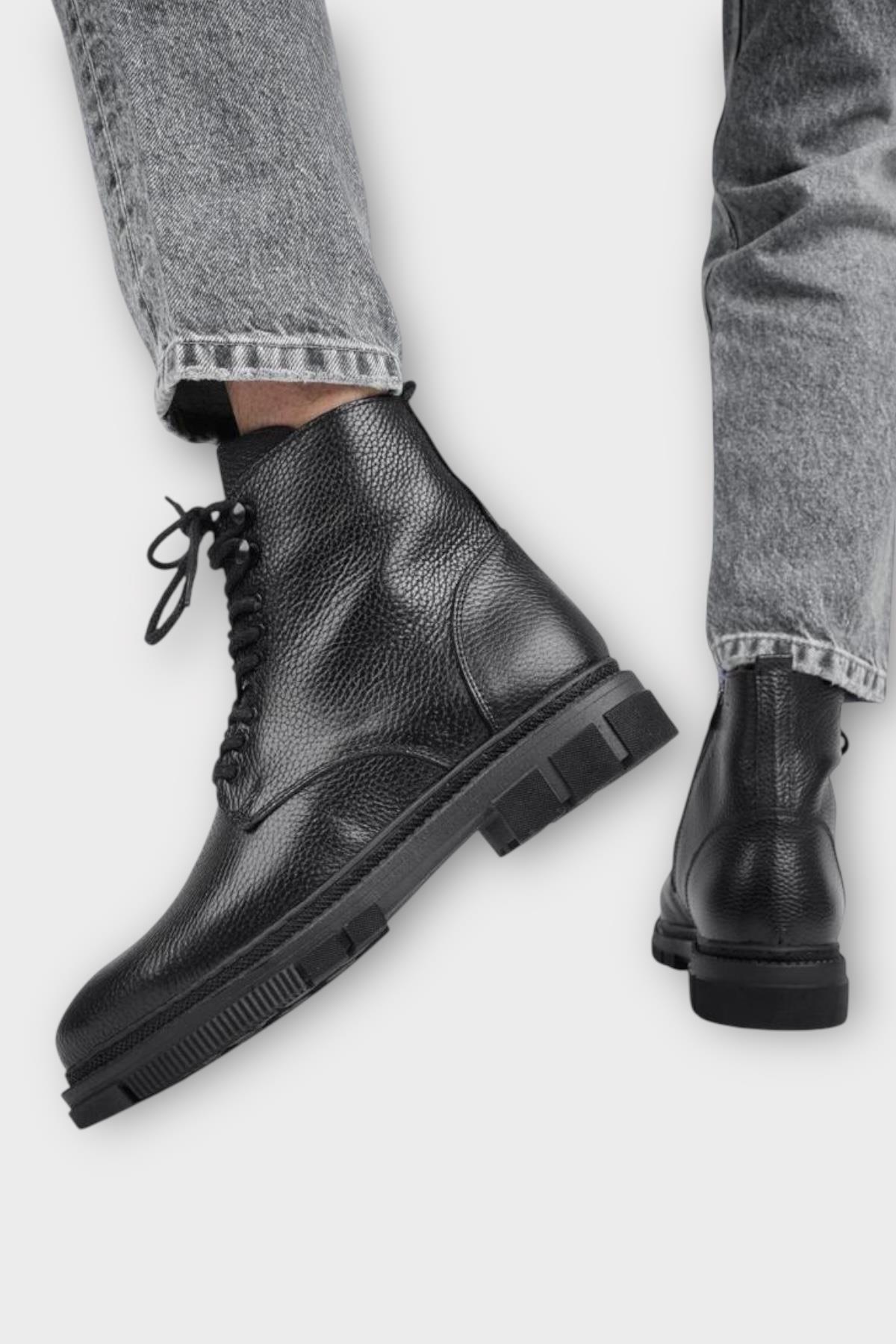 Hakiki Deri İçi Kürklü Fermuarlı Erkek Bot SİYAH - Görsel 4