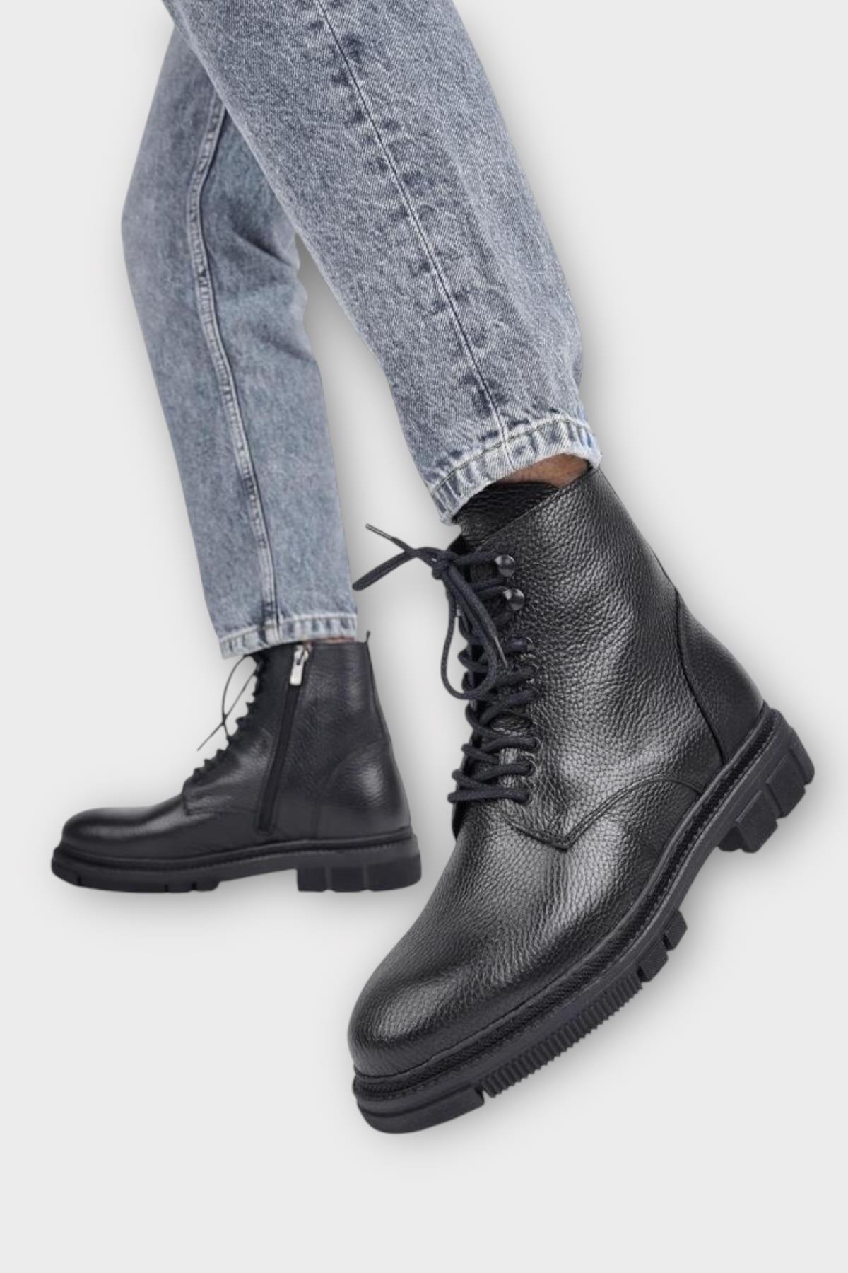 Hakiki Deri İçi Kürklü Fermuarlı Erkek Bot SİYAH - Görsel 5