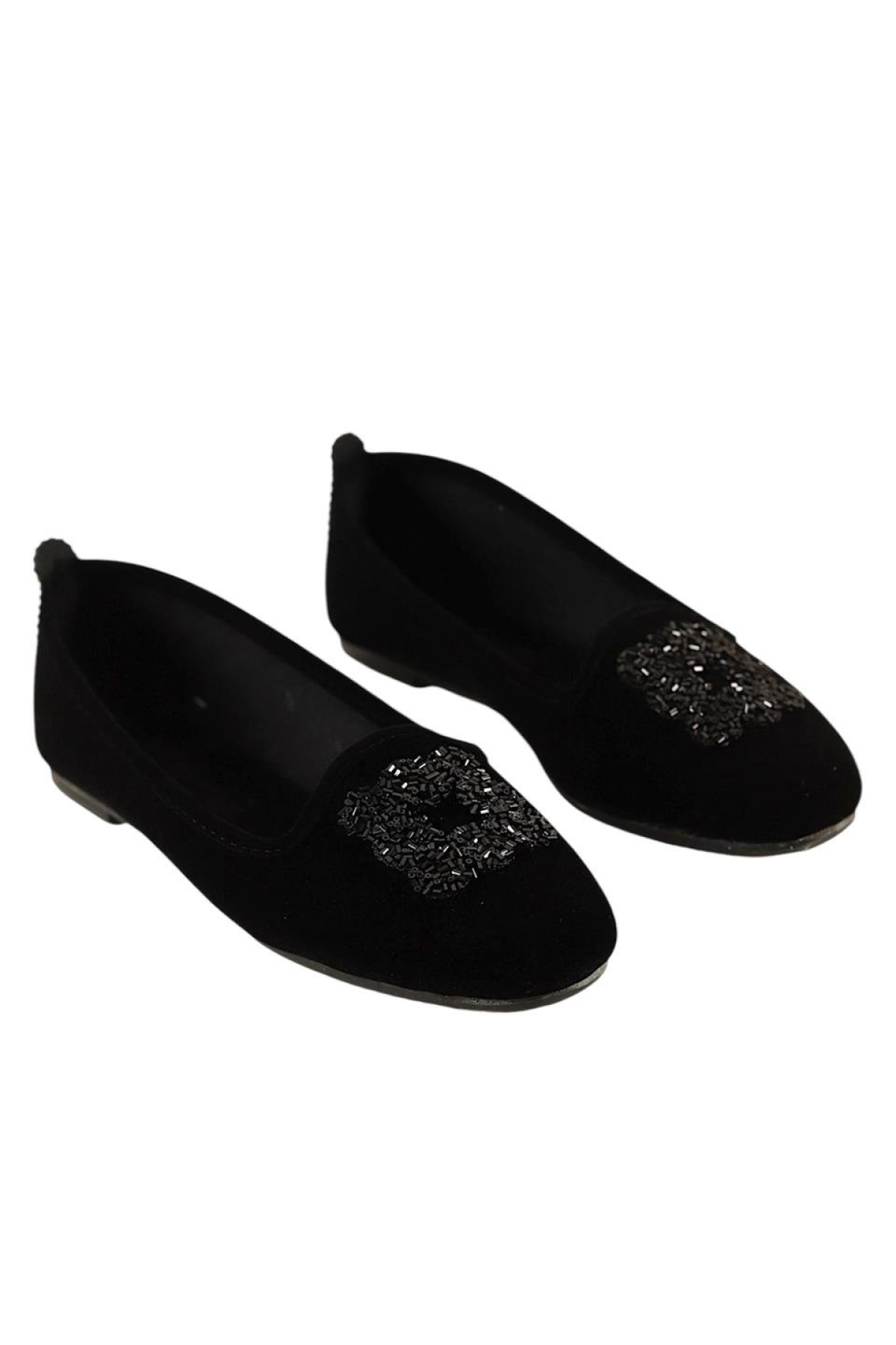 Kadın Taşlı Tokalı Süet Babet SİYAH - Görsel 8