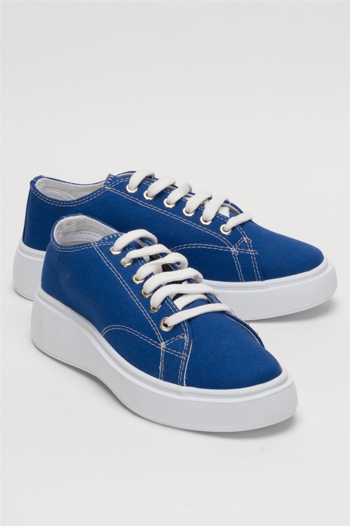 Kadın Rahat Kalıp Kalın Taban Keten Sneakers MAVİ - Görsel 3