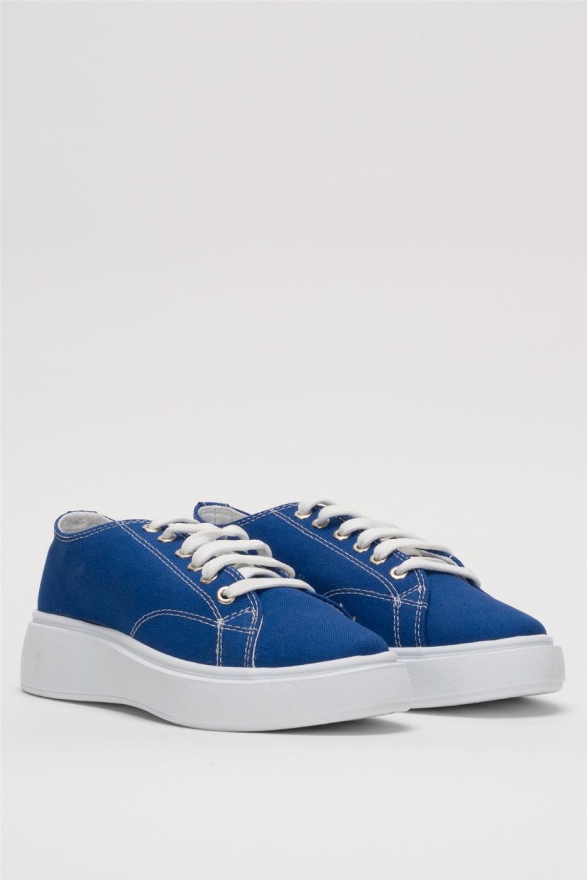 Kadın Rahat Kalıp Kalın Taban Keten Sneakers MAVİ - Görsel 4