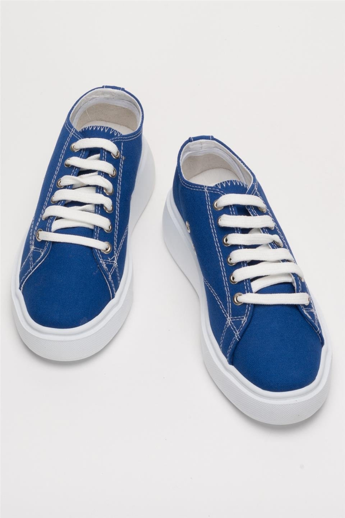 Kadın Rahat Kalıp Kalın Taban Keten Sneakers MAVİ - Görsel 7