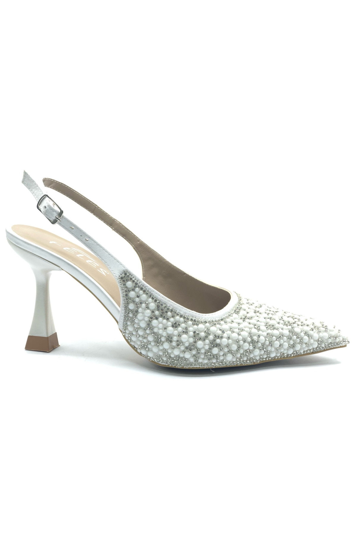 Gelinlik Ayakkabısı Taş Detaylı Arkası Açık Stiletto Kadın Topuklu Ayakkabı - Görsel 2