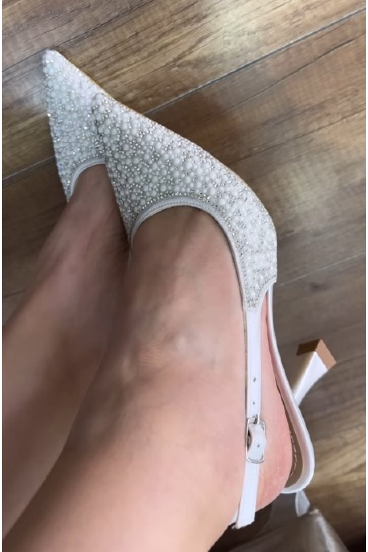 Gelinlik Ayakkabısı Taş Detaylı Arkası Açık Stiletto Kadın Topuklu Ayakkabı - Görsel 4