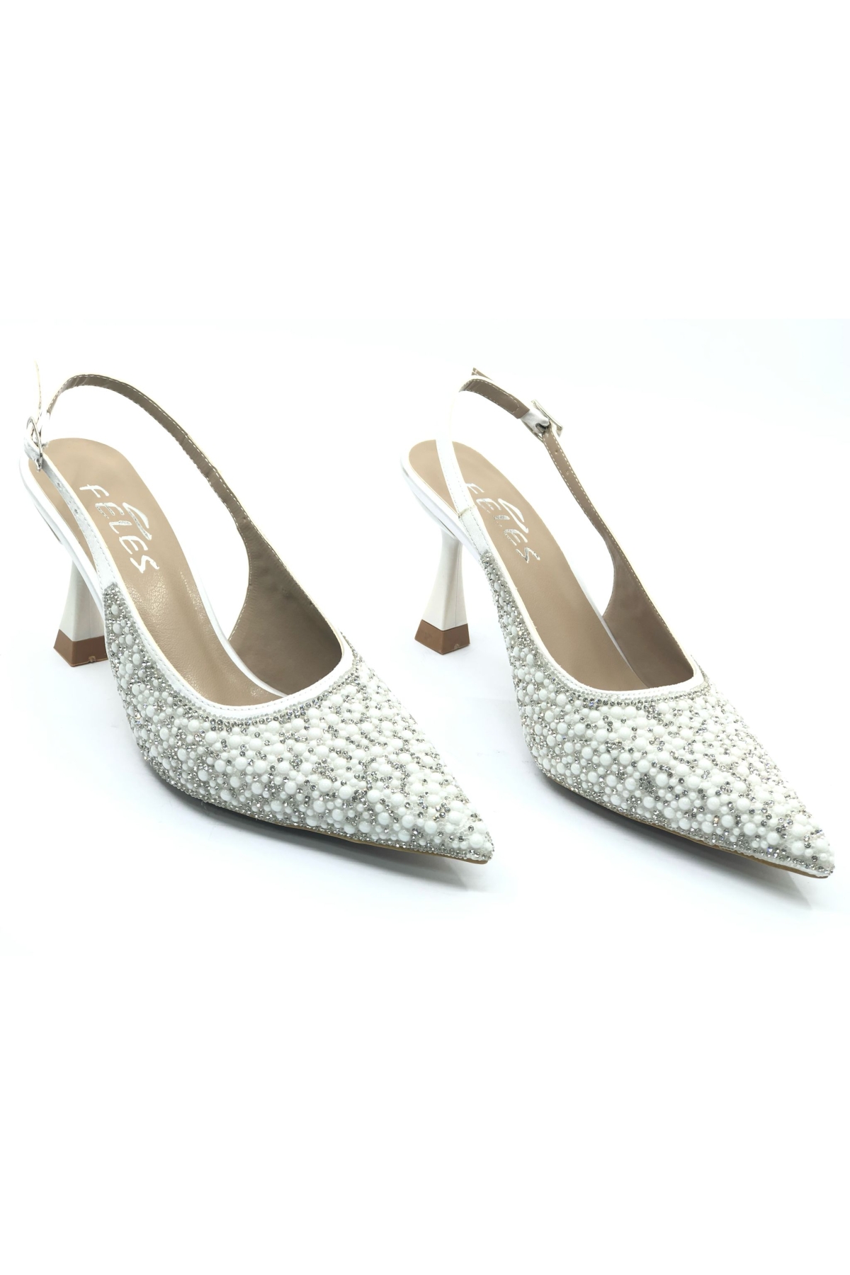 Gelinlik Ayakkabısı Taş Detaylı Arkası Açık Stiletto Kadın Topuklu Ayakkabı - Görsel 5