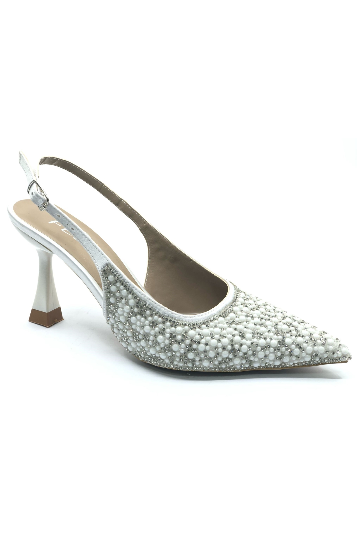 Gelinlik Ayakkabısı Taş Detaylı Arkası Açık Stiletto Kadın Topuklu Ayakkabı - Görsel 6