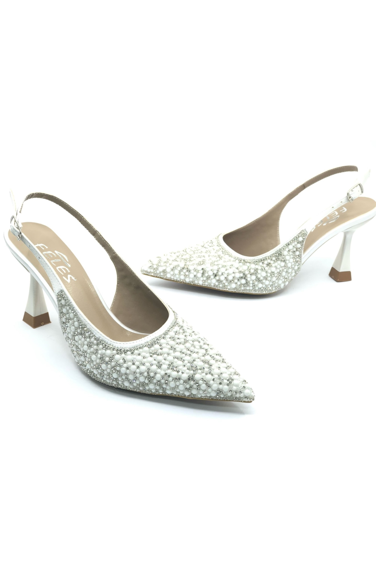 Gelinlik Ayakkabısı Taş Detaylı Arkası Açık Stiletto Kadın Topuklu Ayakkabı - Görsel 7