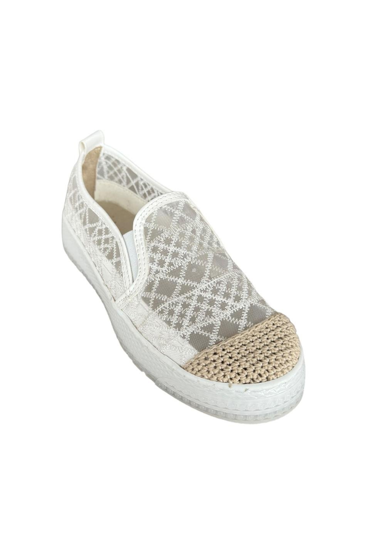 Dantelli Düz Kadın Babet BEYAZ - Görsel 3