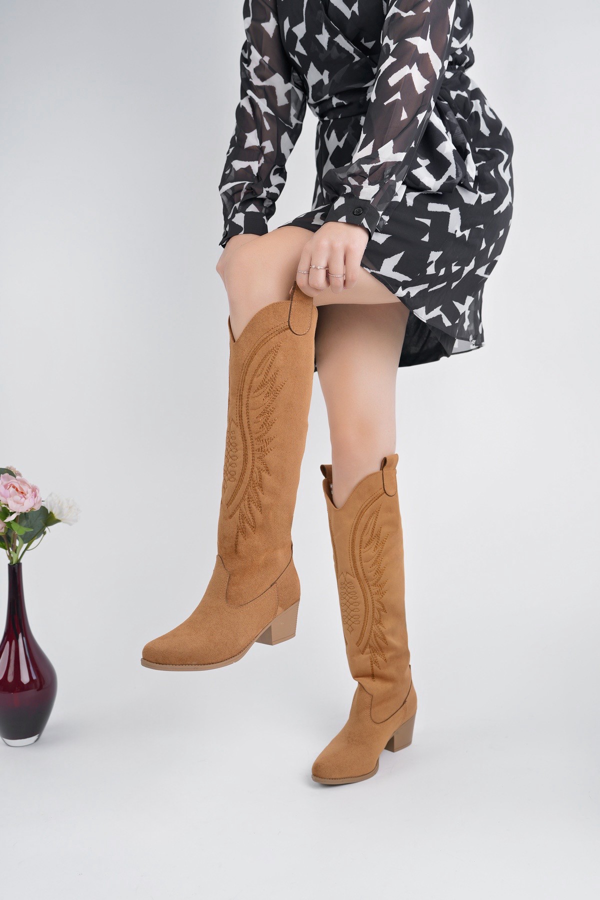 RODEO Dikiş Detaylı Kalın Topuklu Kovboy Kadın Çizme - Görsel 7