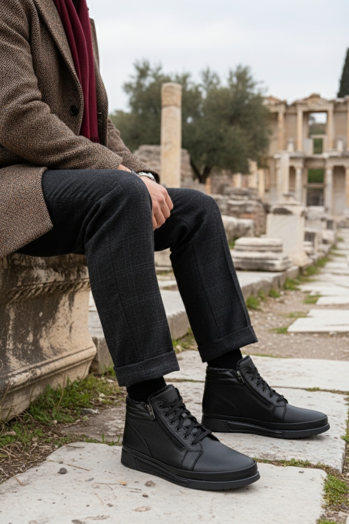 TİTAN Hakiki Deri İçi Kürklü Fermuarlı ve Bağcıklı Erkek Kışlık Bot - Görsel 2