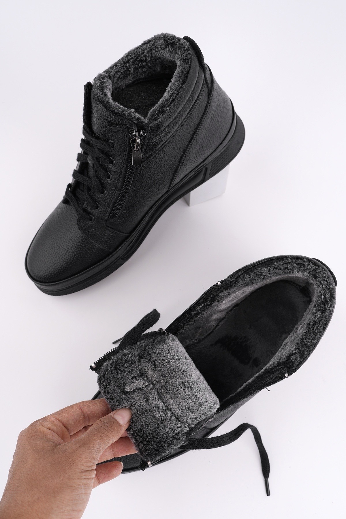 TİTAN Hakiki Deri İçi Kürklü Fermuarlı ve Bağcıklı Erkek Kışlık Bot - Görsel 3